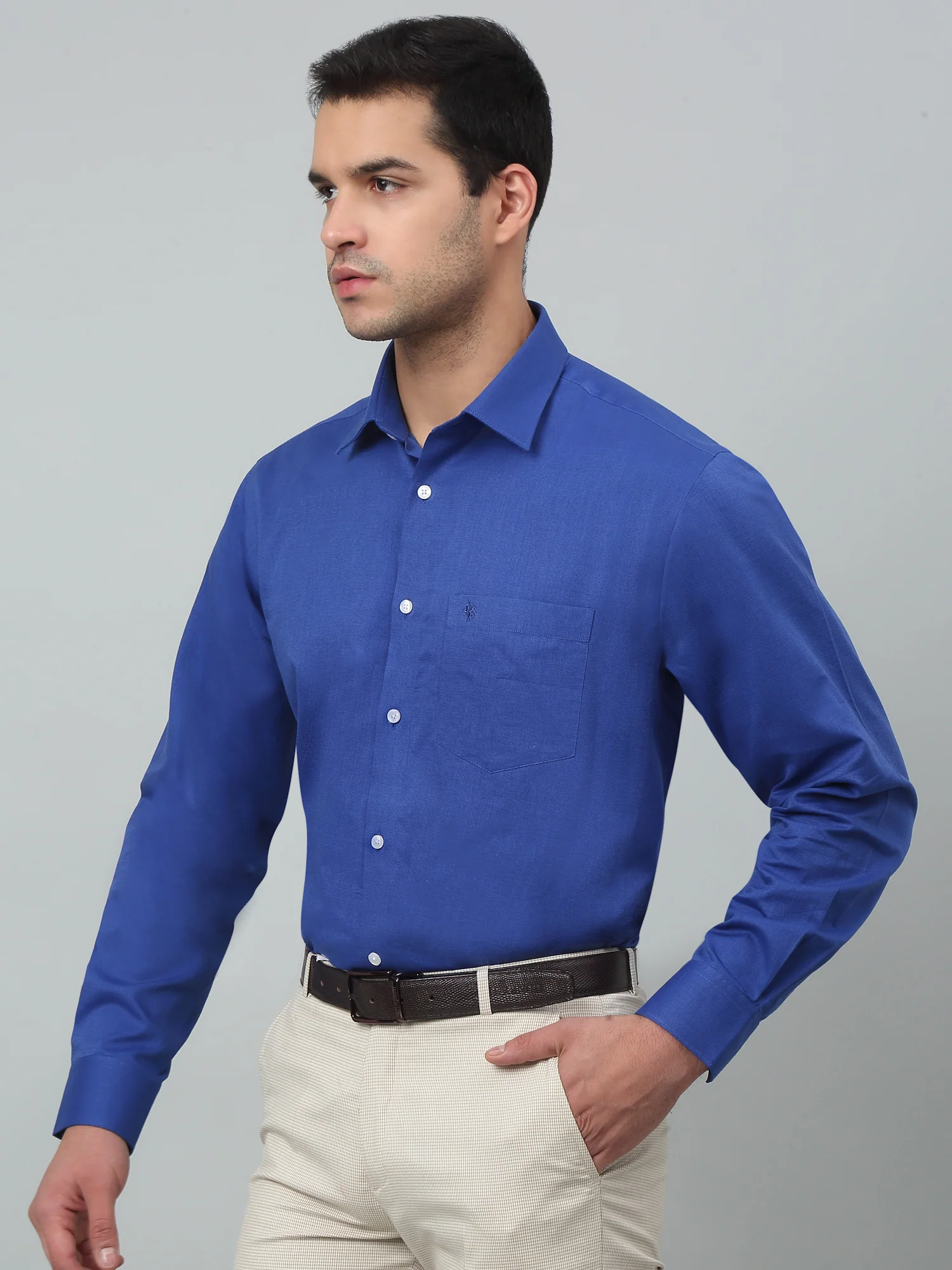 Men's Royal Blue Formal Fil a Fil Plain Full Sleeve Shirt - Image 2