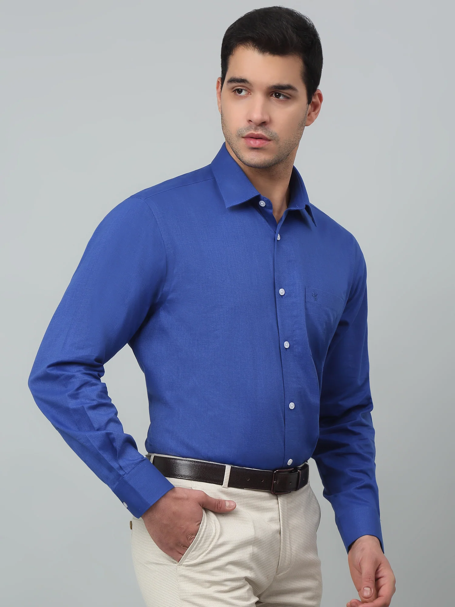 Men's Royal Blue Formal Fil a Fil Plain Full Sleeve Shirt - Image 3