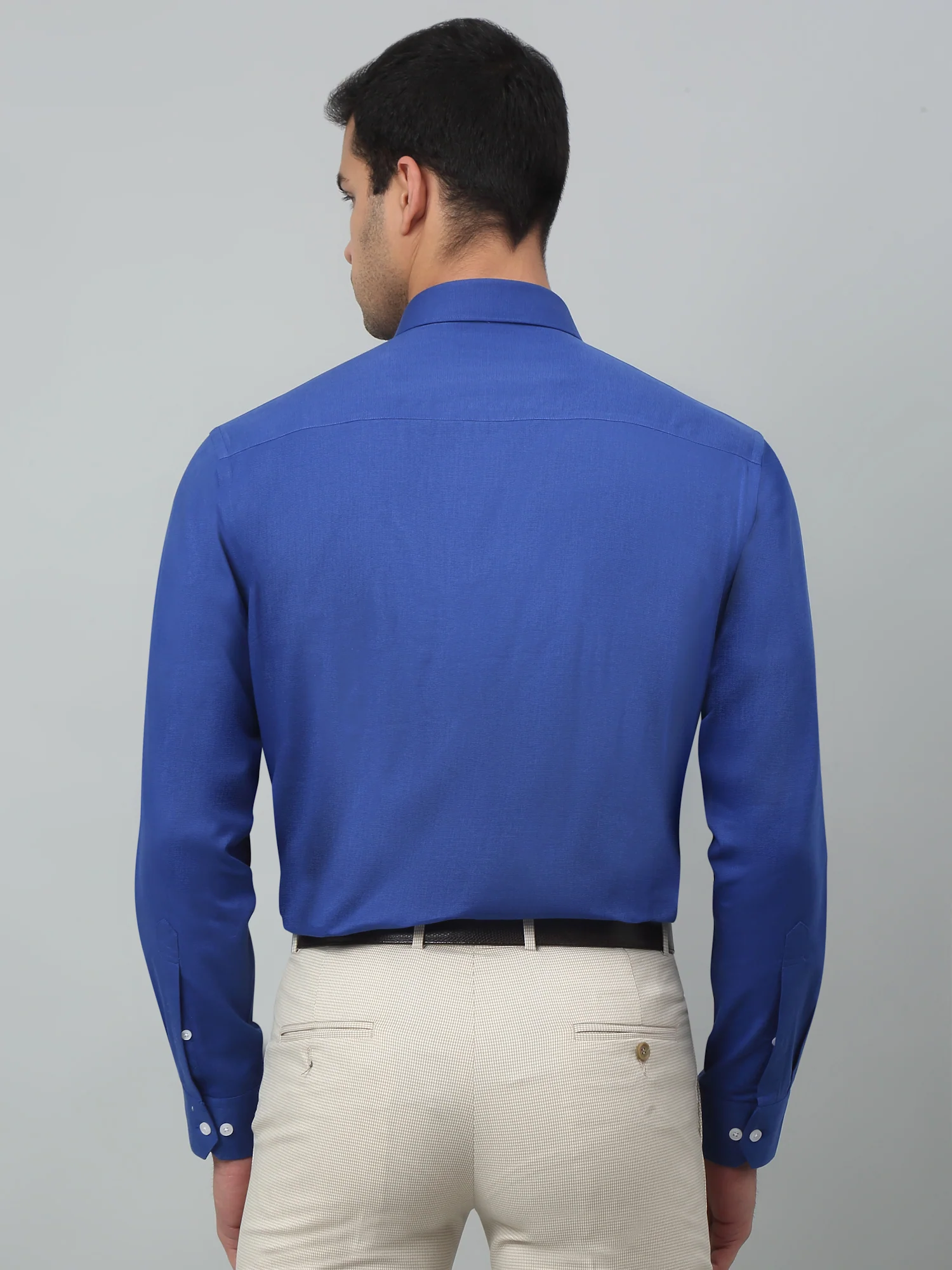 Men's Royal Blue Formal Fil a Fil Plain Full Sleeve Shirt - Image 4