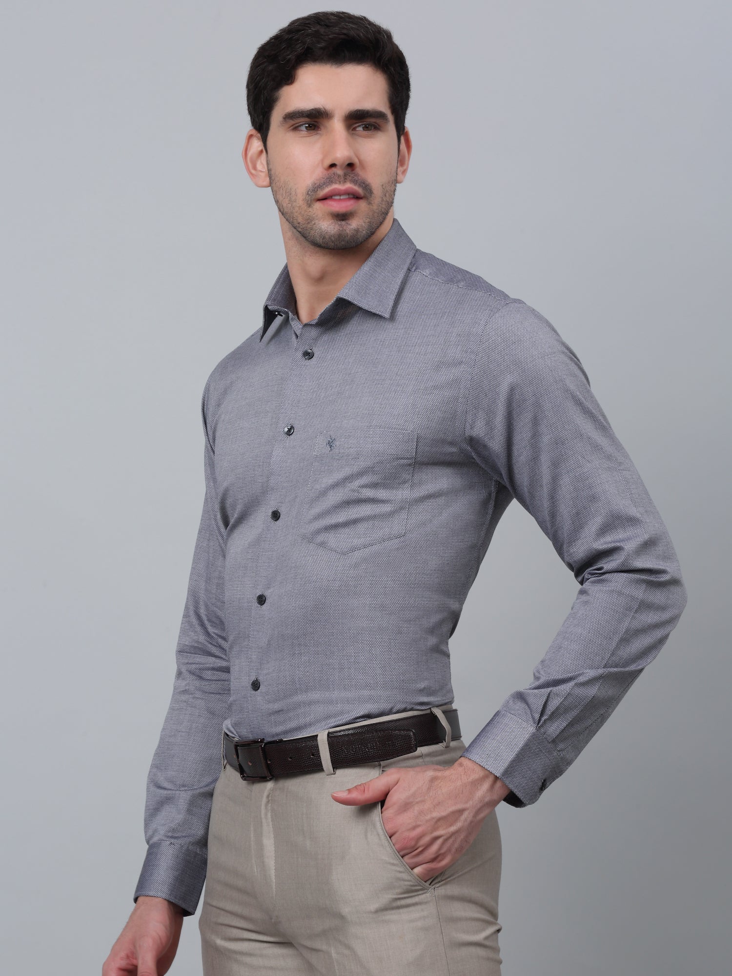 Men's Black Formal Self Textured Full Sleeve Shirt - Image 2