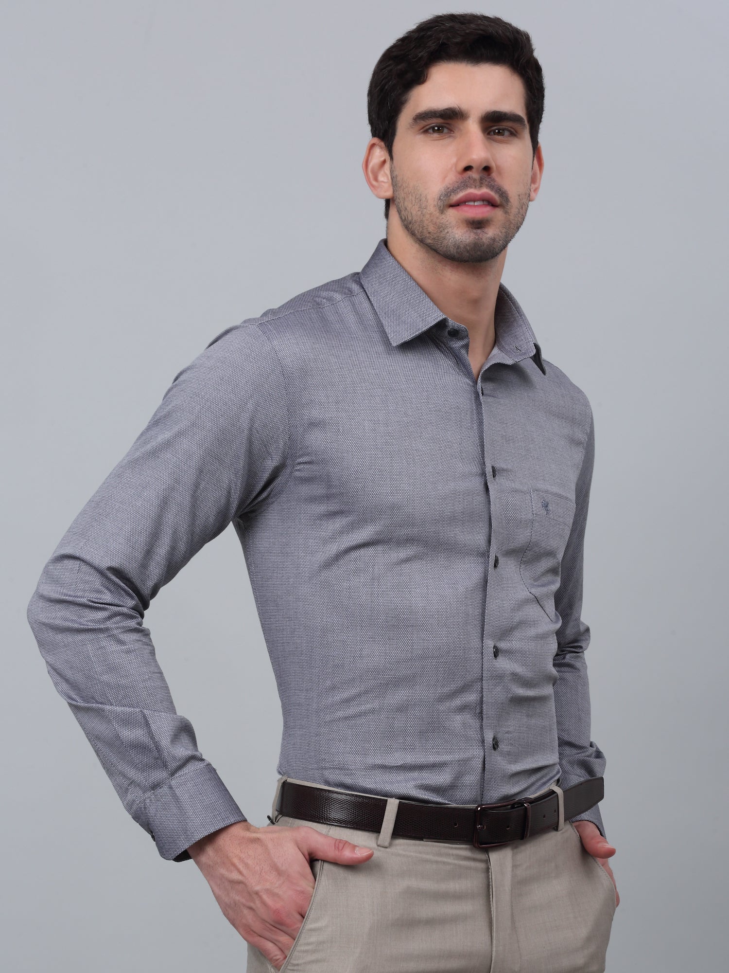 Men's Black Formal Self Textured Full Sleeve Shirt - Image 3