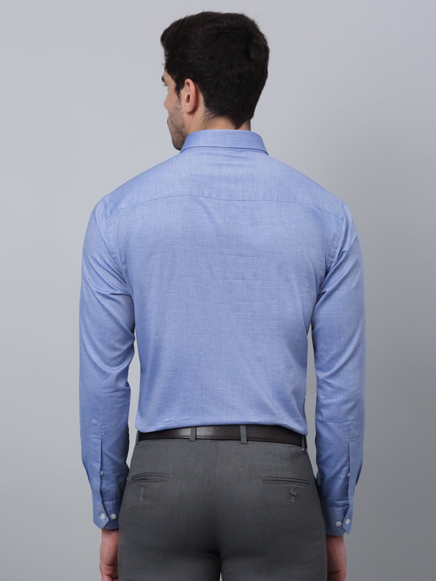 Men's Blue Formal Self Textured Full Sleeve Shirt - Image 4