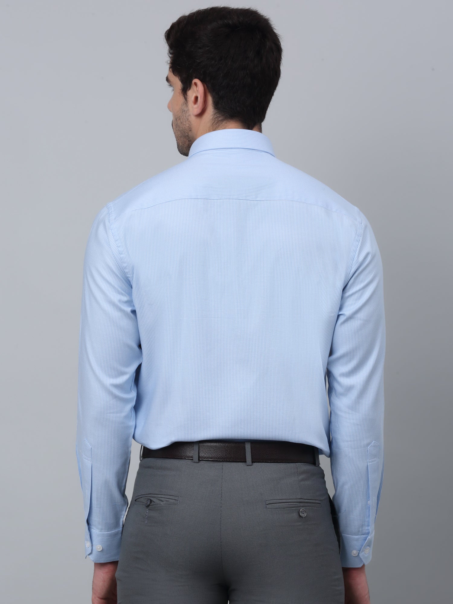 Men's Blue Formal Self Textured Full Sleeve Shirt - Image 4