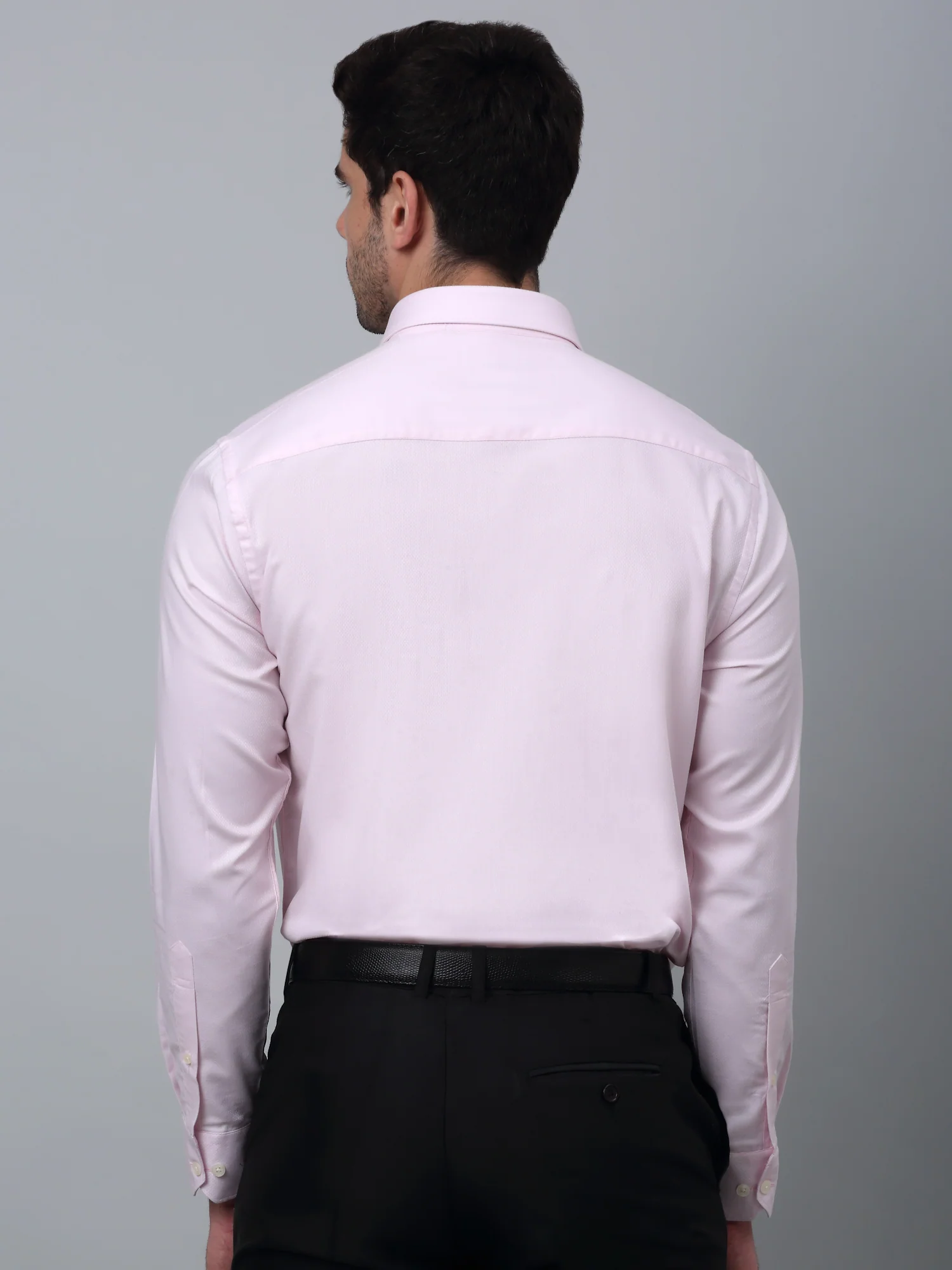 Men's Pink Formal Self Textured Full Sleeve Shirt - Image 4