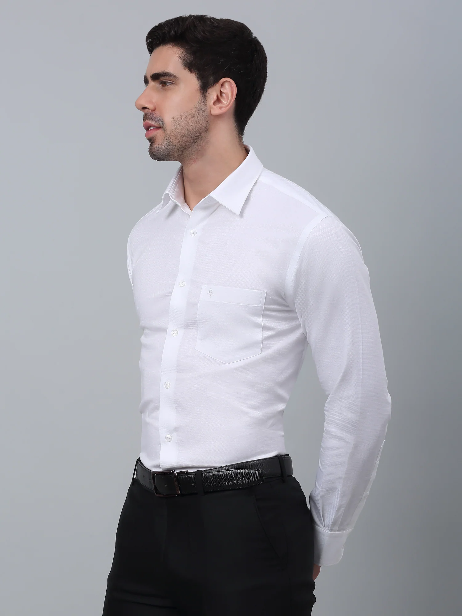 Men's White Formal Self Textured Full Sleeve Shirt - Image 2