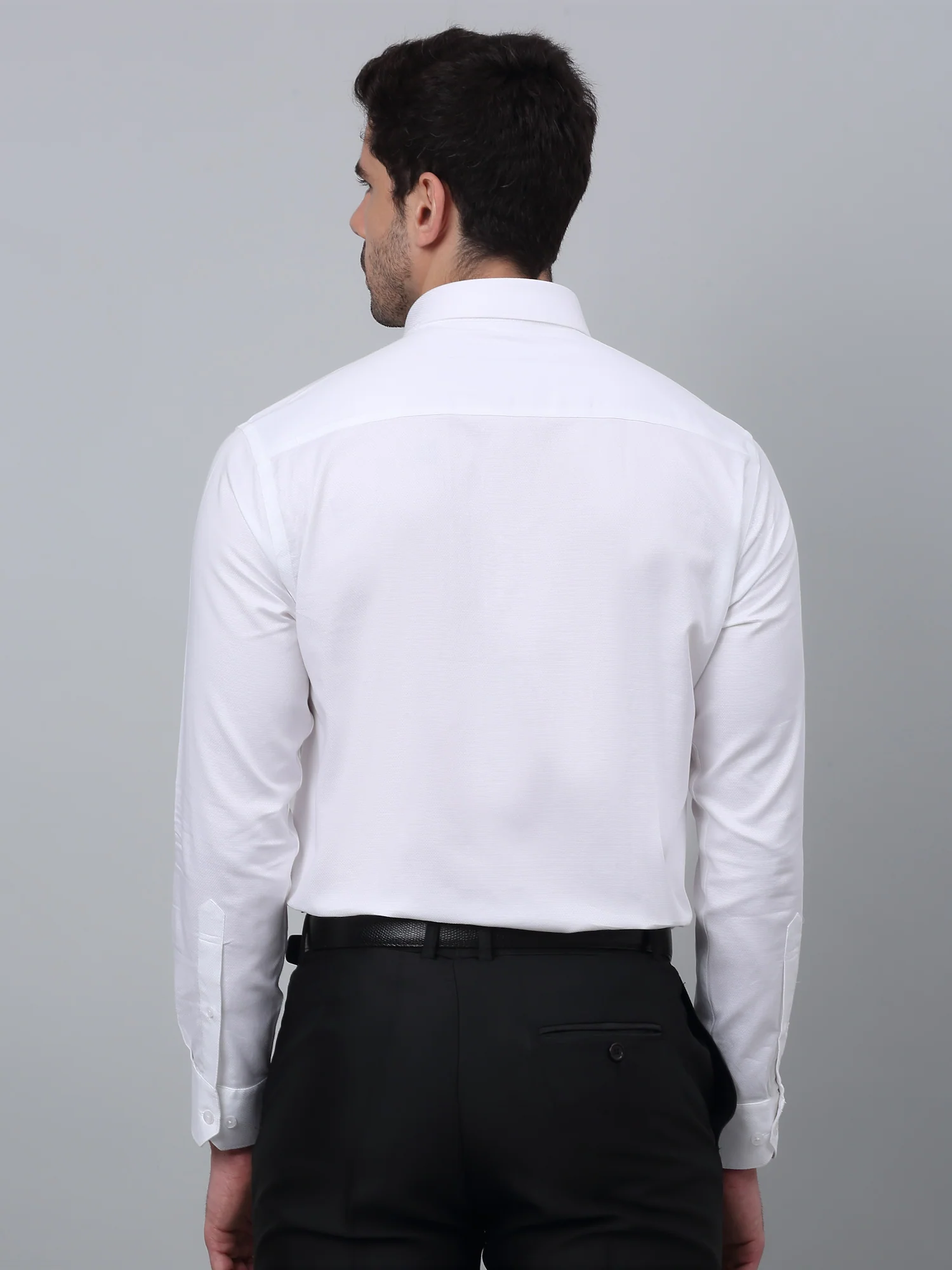 Men's White Formal Self Textured Full Sleeve Shirt - Image 4