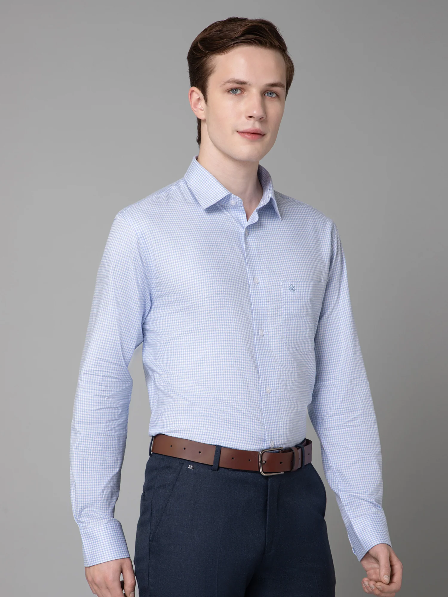 Men's Sky Blue Formal Micro Checks Full Sleeve Shirt - Image 3