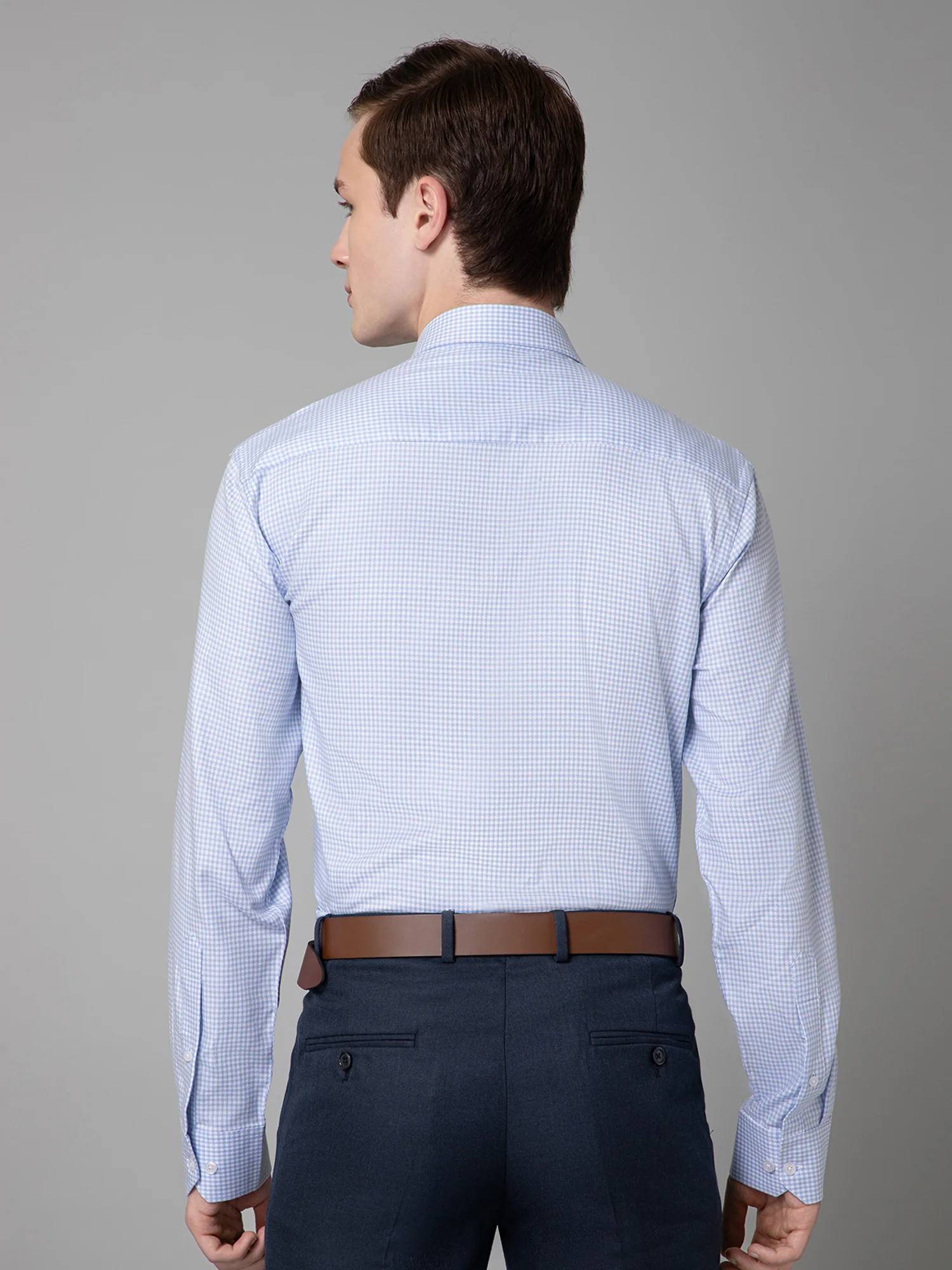 Men's Sky Blue Formal Micro Checks Full Sleeve Shirt - Image 4