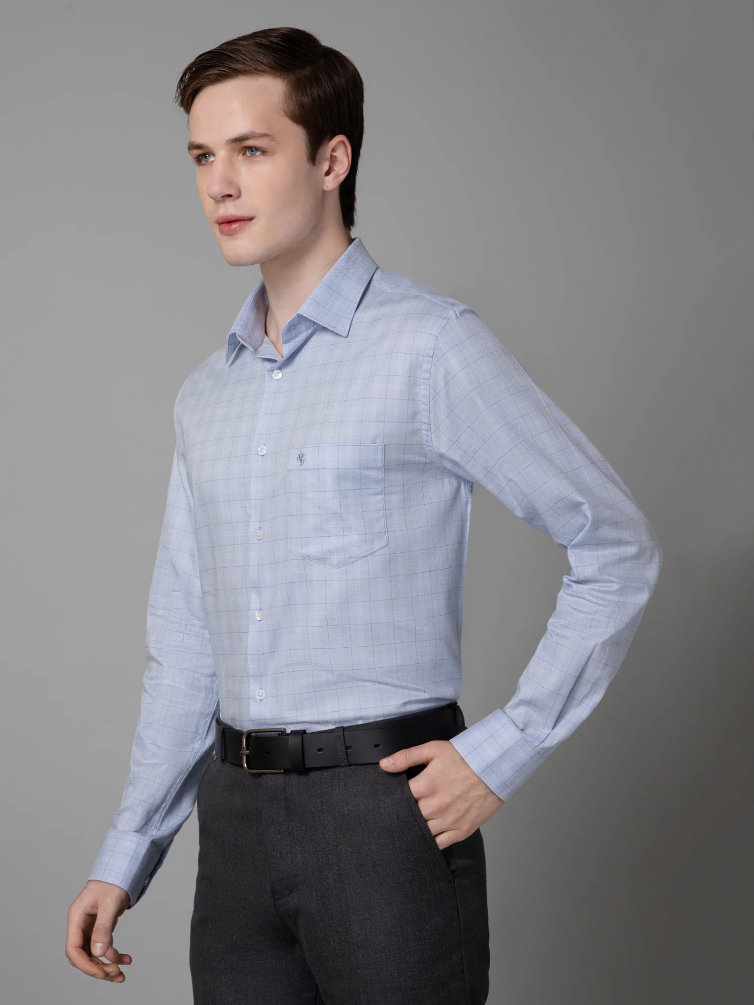 Men's Sky Blue Formal Medium Checks Full Sleeve Shirt - Image 2