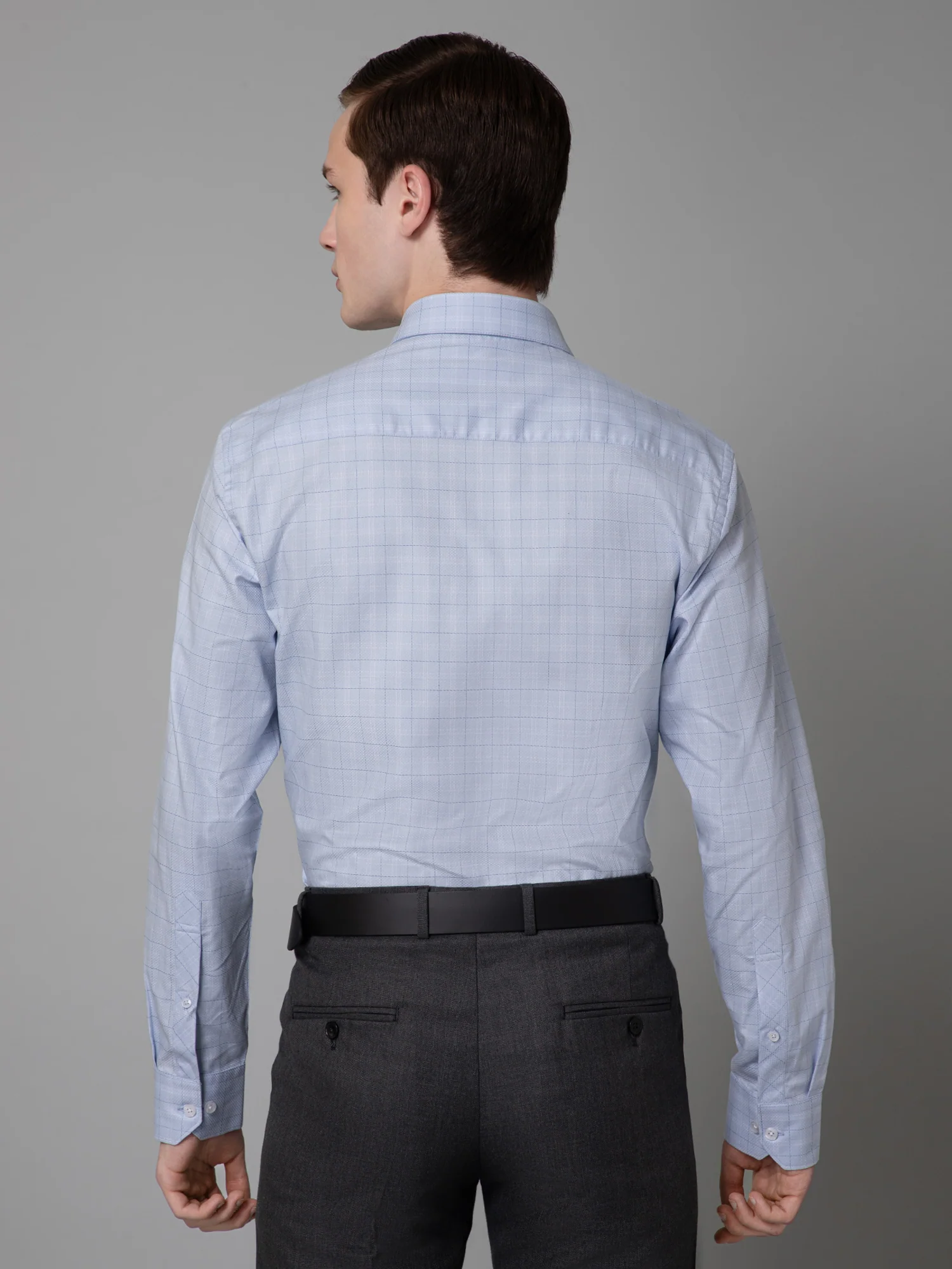 Men's Sky Blue Formal Medium Checks Full Sleeve Shirt - Image 4