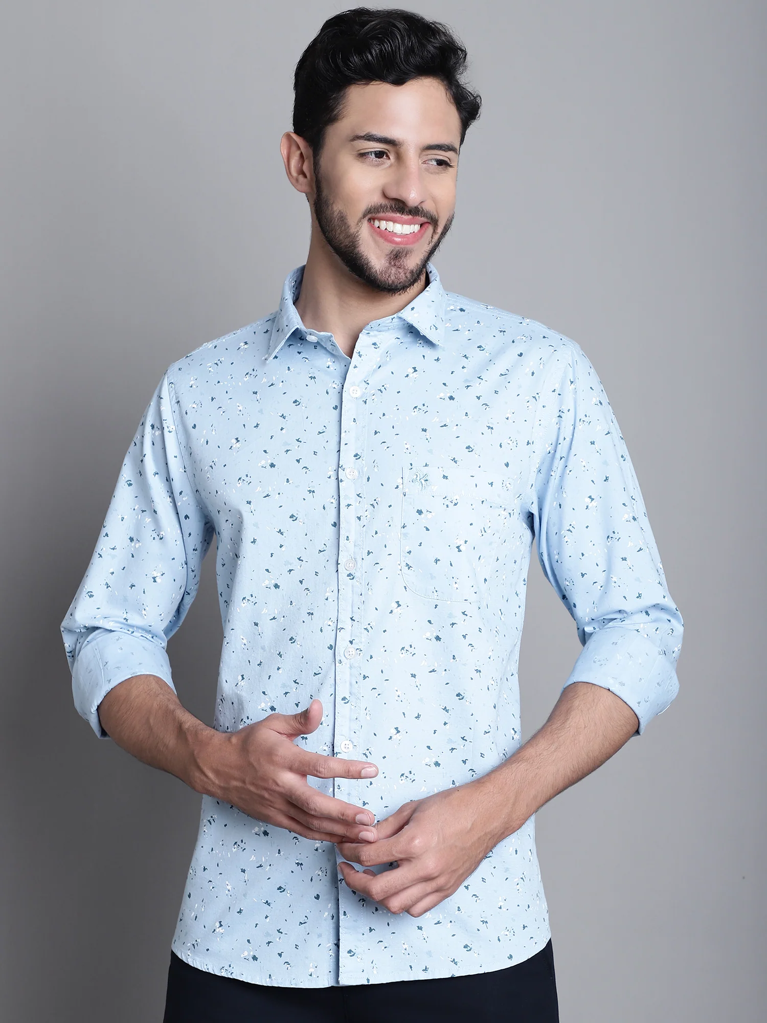 Casual Shirt for Men | Breathable & Soft with Color Fastness Regular Fit Spread Collar Neck Cotton Fabric Printed Pattern