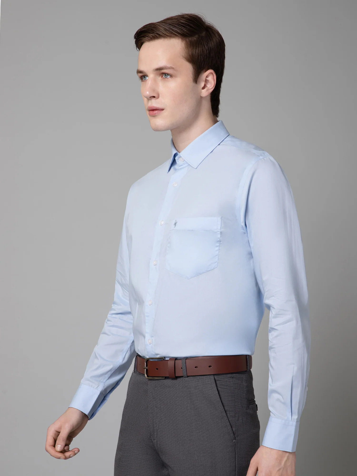 Men's Sky Blue Formal Plain Full Sleeve Shirt - Image 2