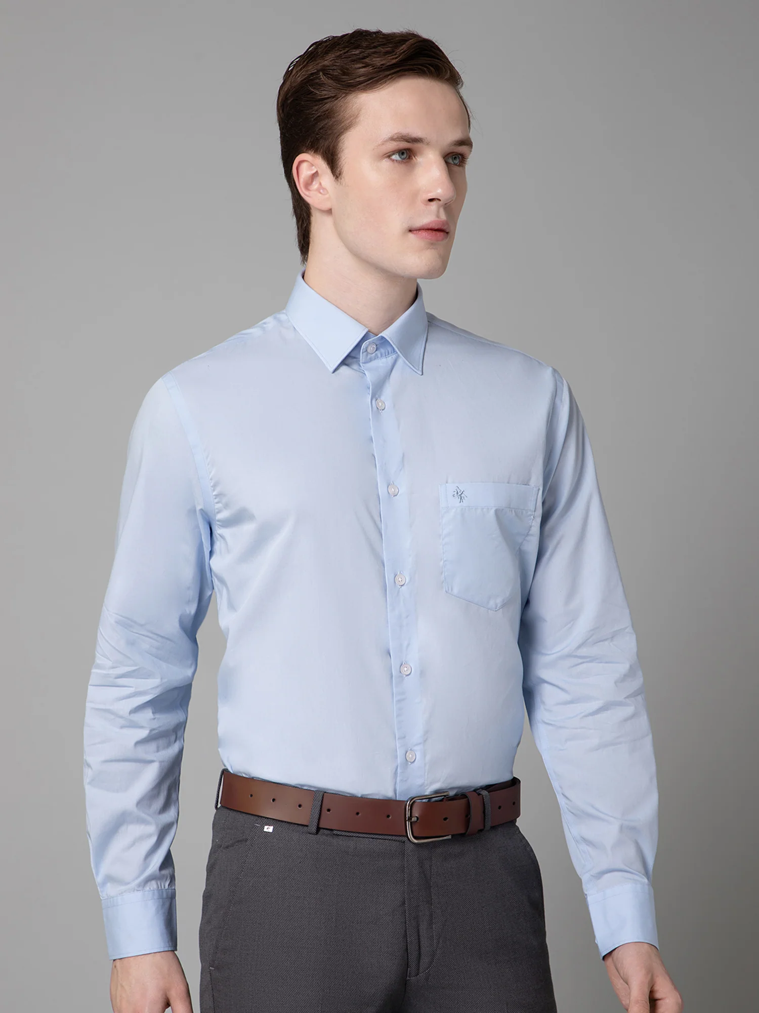 Men's Sky Blue Formal Plain Full Sleeve Shirt - Image 3