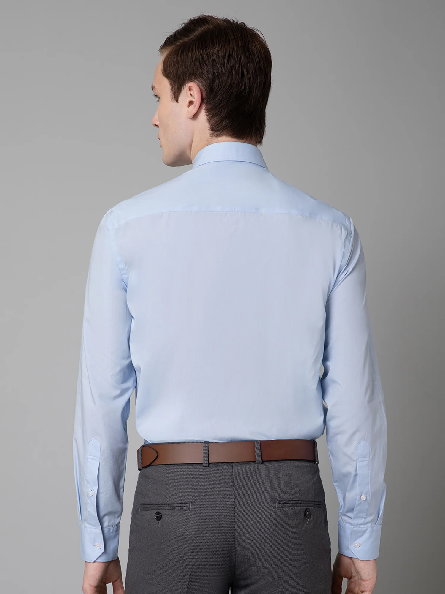 Men's Sky Blue Formal Plain Full Sleeve Shirt - Image 4