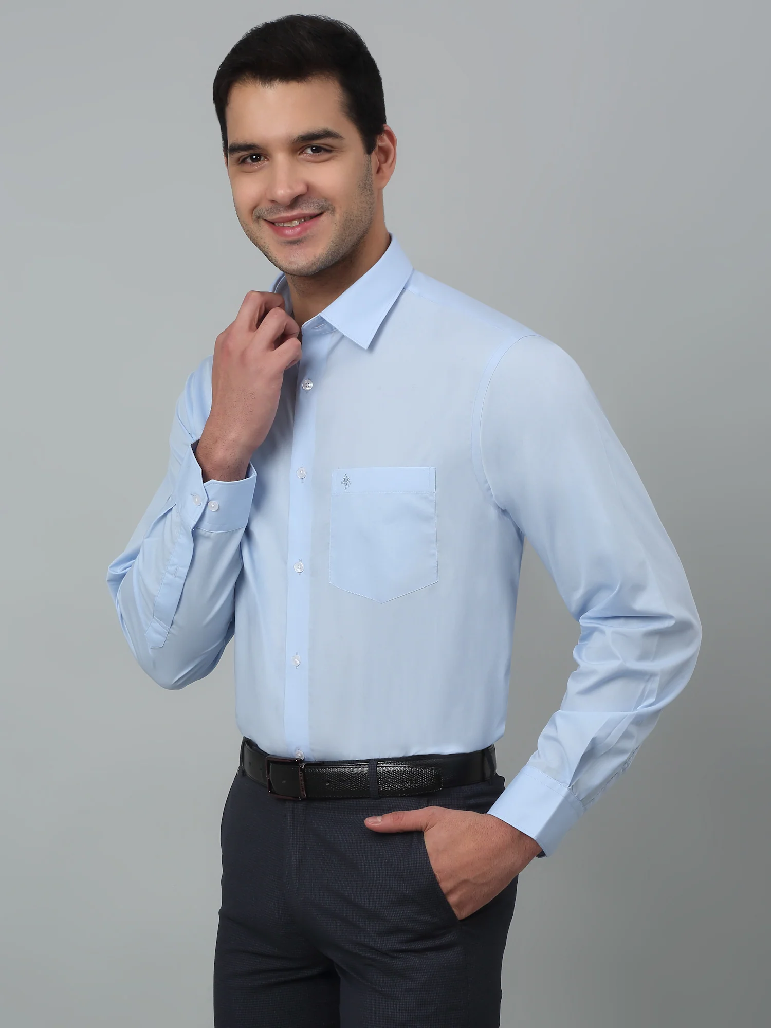 Men's Sky Blue Formal Plain Full Sleeve Shirt - Image 2