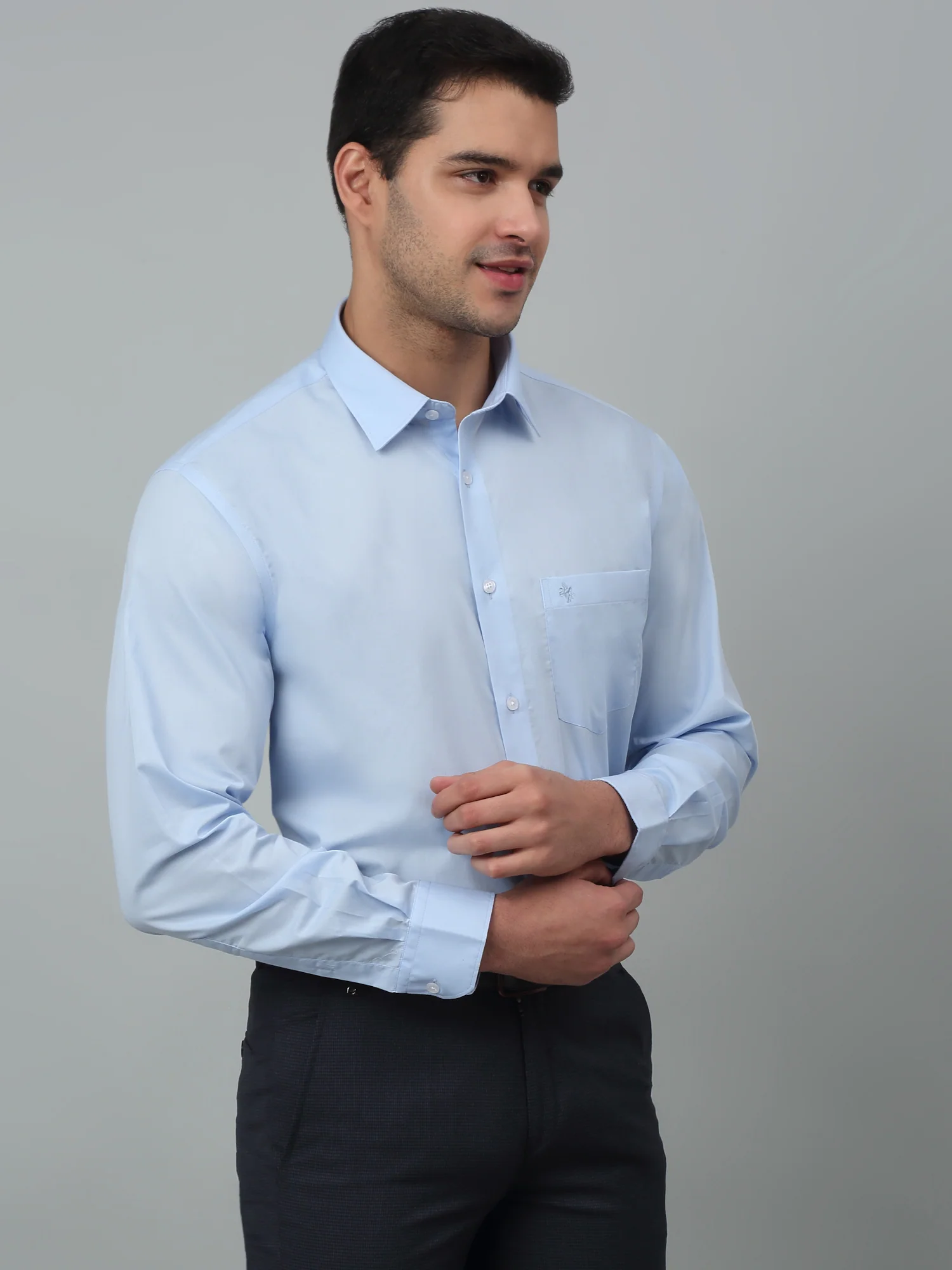 Men's Sky Blue Formal Plain Full Sleeve Shirt - Image 3