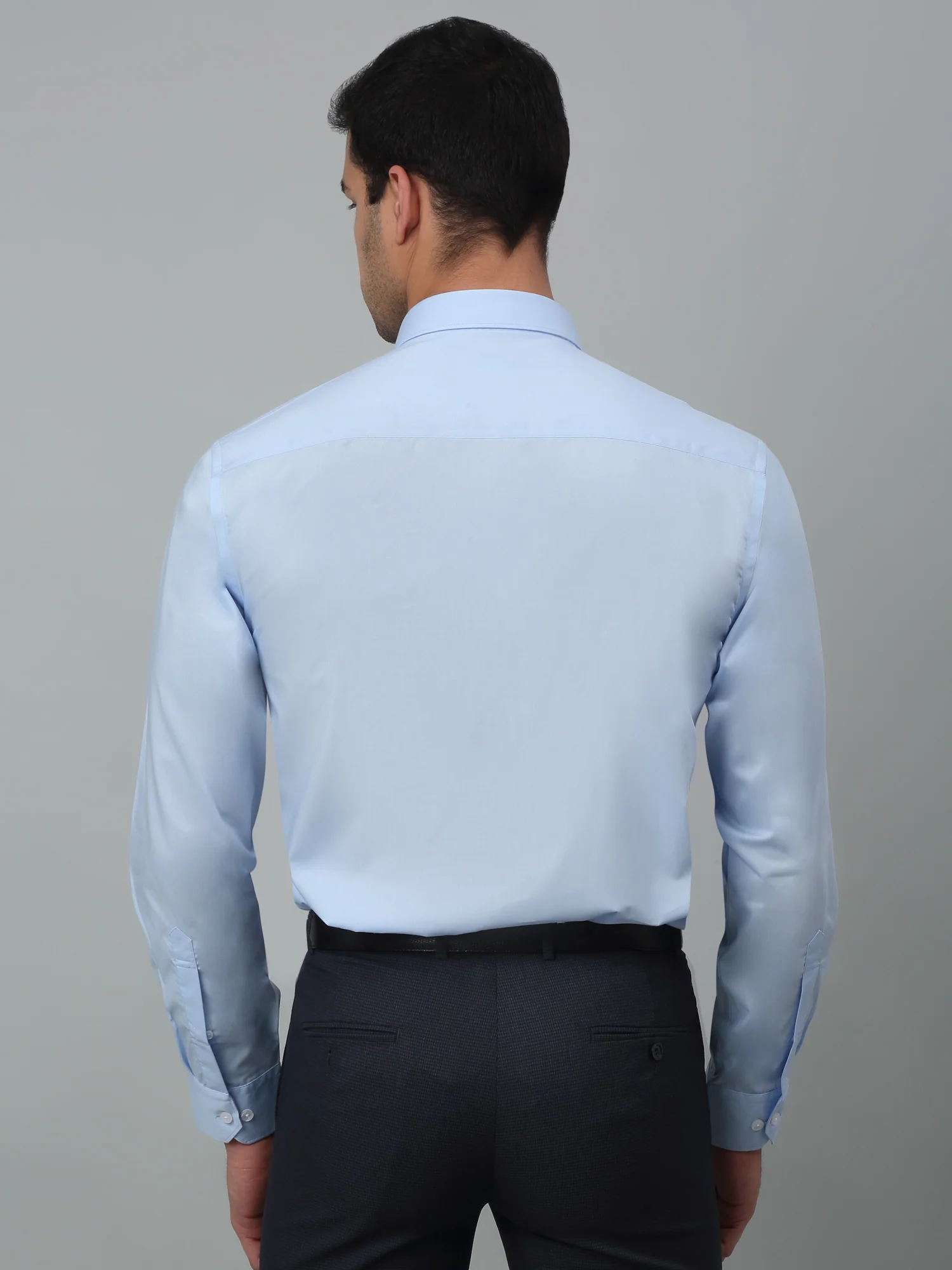 Men's Sky Blue Formal Plain Full Sleeve Shirt - Image 4