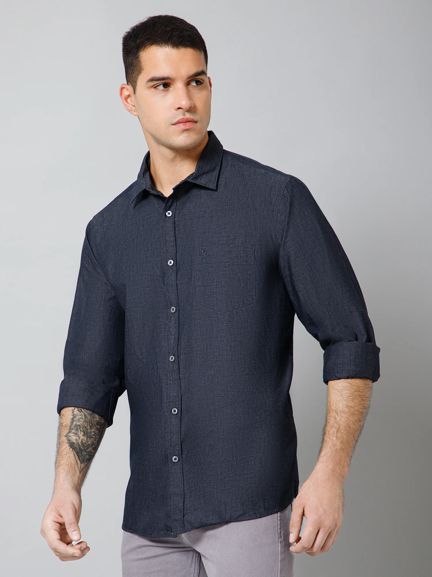 Casual Shirt for Men | Breathable & Soft with Color Fastness Regular Fit Spread Collar Neck Cotton Fabric Solid Pattern - Image 2