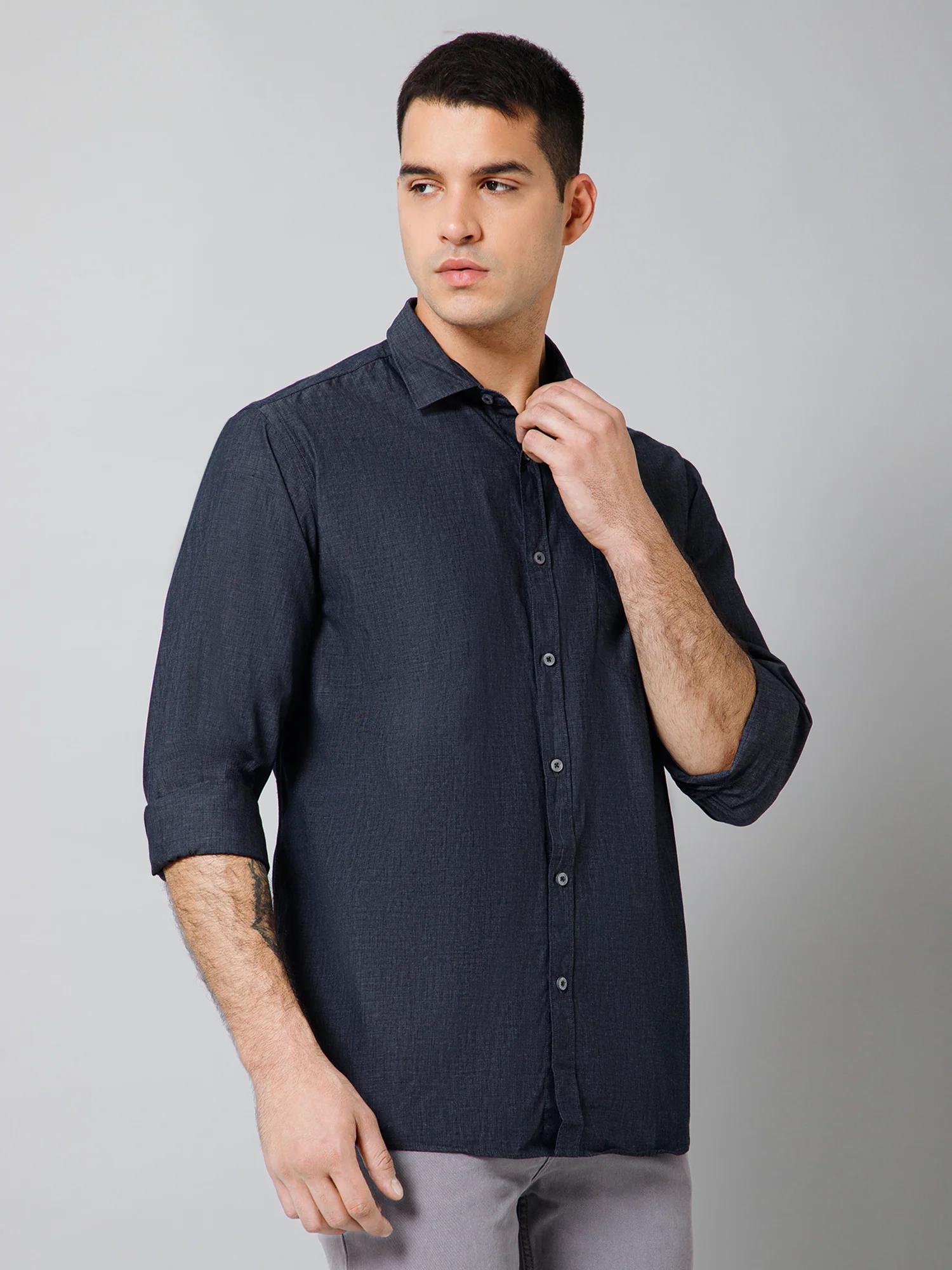 Casual Shirt for Men | Breathable & Soft with Color Fastness Regular Fit Spread Collar Neck Cotton Fabric Solid Pattern - Image 3