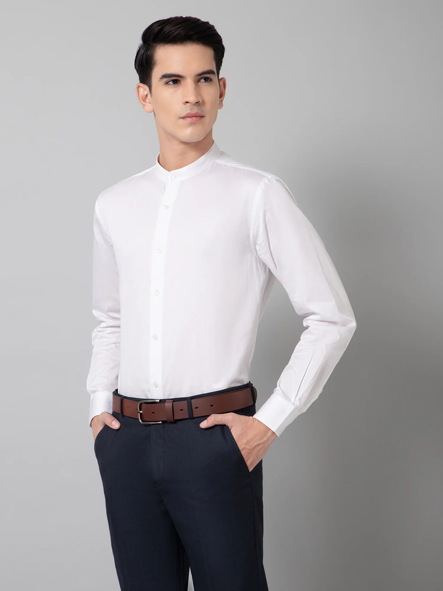 Formal Shirt for Men l Breathable & Soft with Color Fastness Regular Fit Mandarin Collar Neck Cotton Fabric Solid Pattern - Image 2
