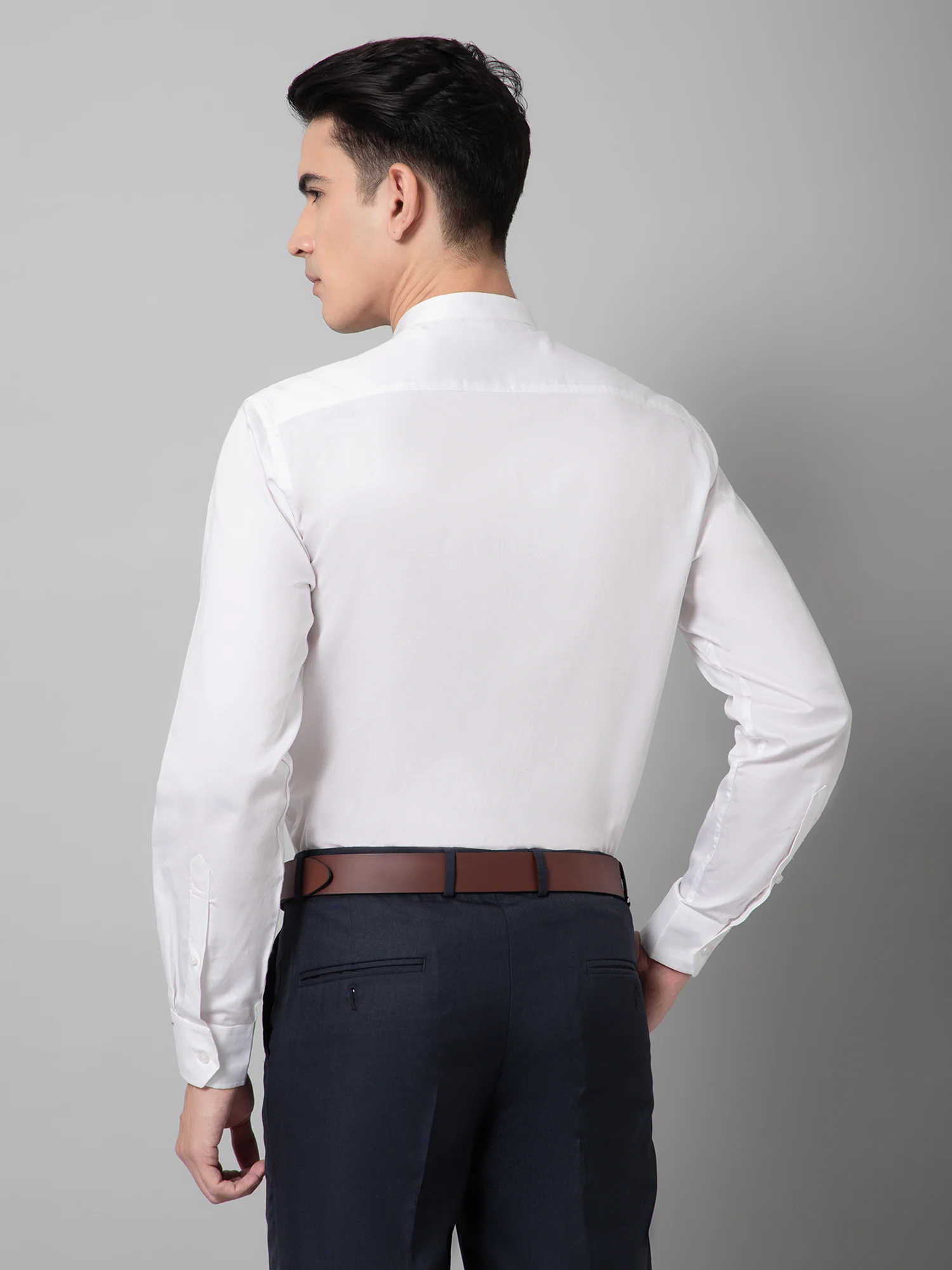 Formal Shirt for Men l Breathable & Soft with Color Fastness Regular Fit Mandarin Collar Neck Cotton Fabric Solid Pattern - Image 4