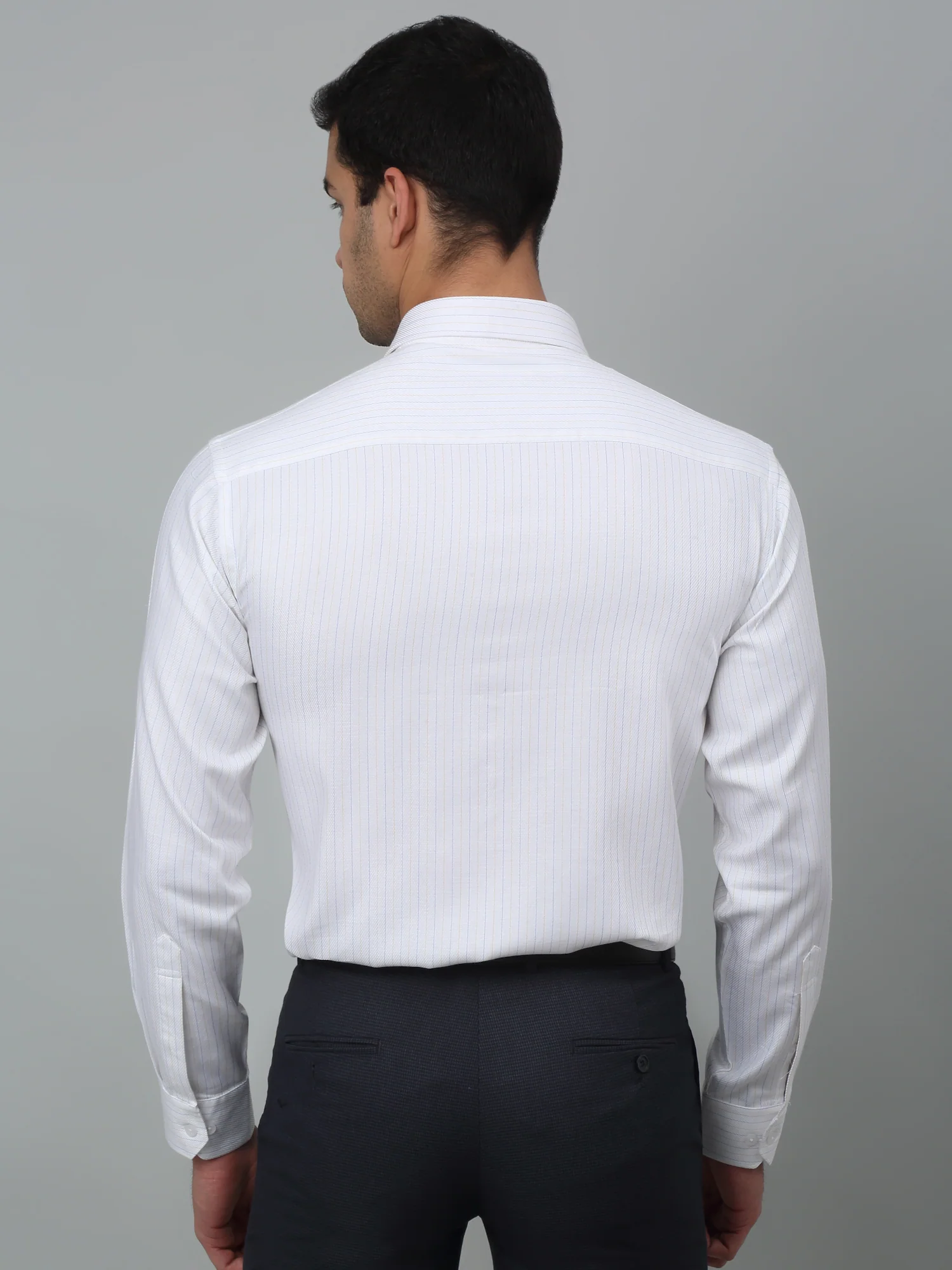 Men's White Formal Thin Stripe Full Sleeve Shirt - Image 4