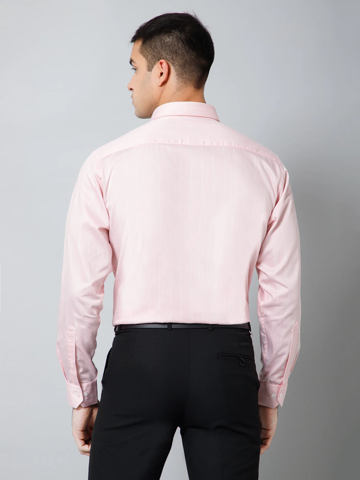 Men's Light Pink Formal Thin Stripe Full Sleeve Shirt - Image 4