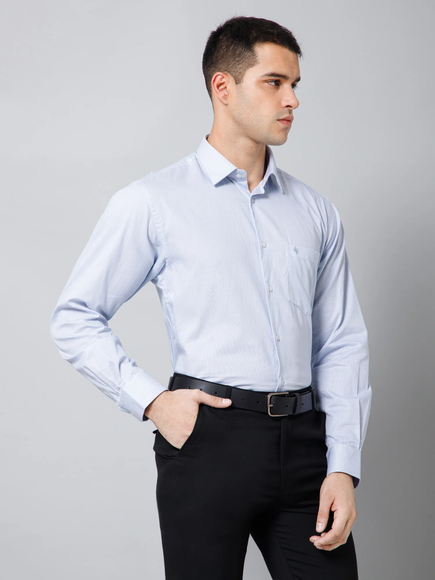 Men's Light Blue Formal Pin Stripe Full Sleeve Shirt - Image 3