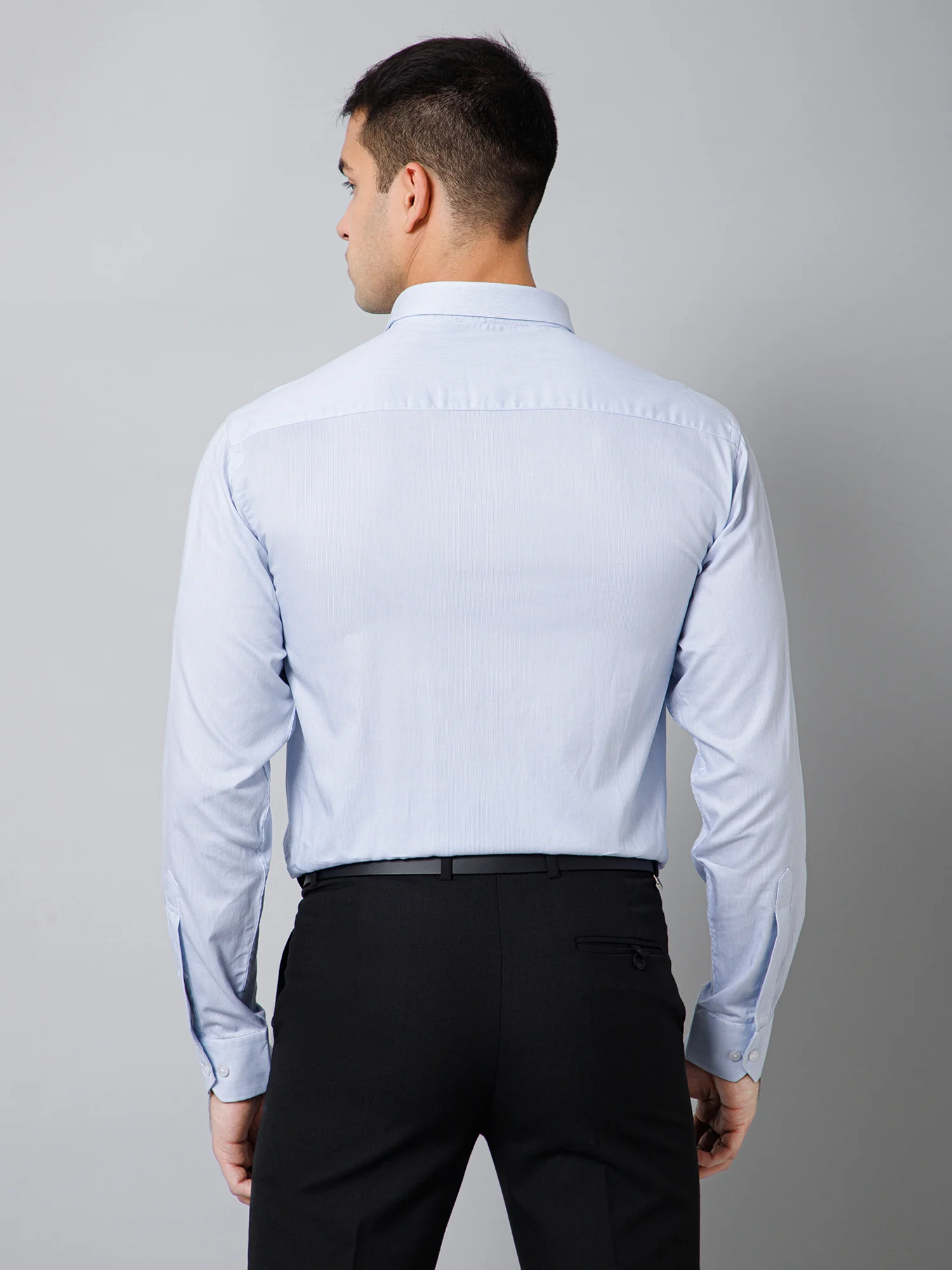 Men's Light Blue Formal Pin Stripe Full Sleeve Shirt - Image 4
