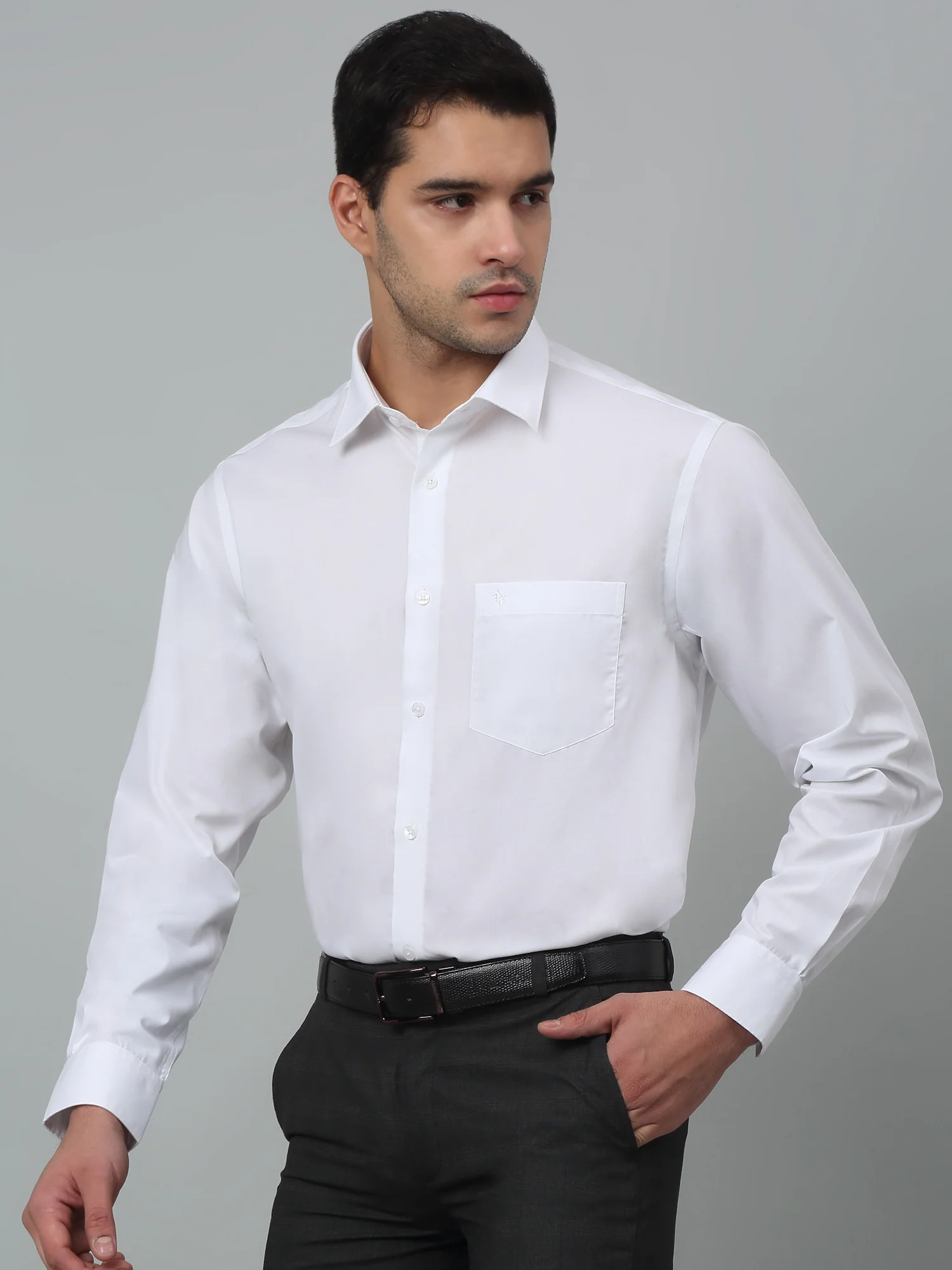 Men's White Formal Plain Full Sleeve Shirt - Image 2