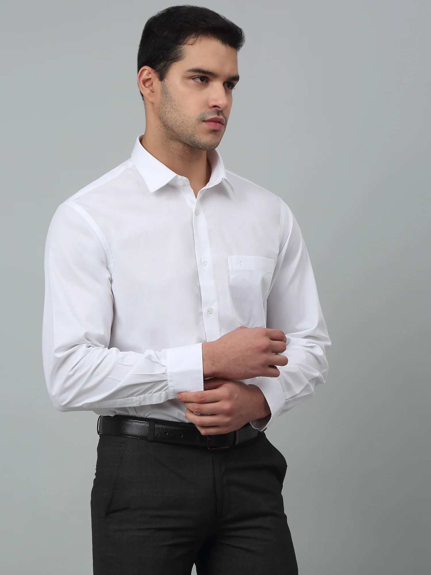 Men's White Formal Plain Full Sleeve Shirt - Image 3