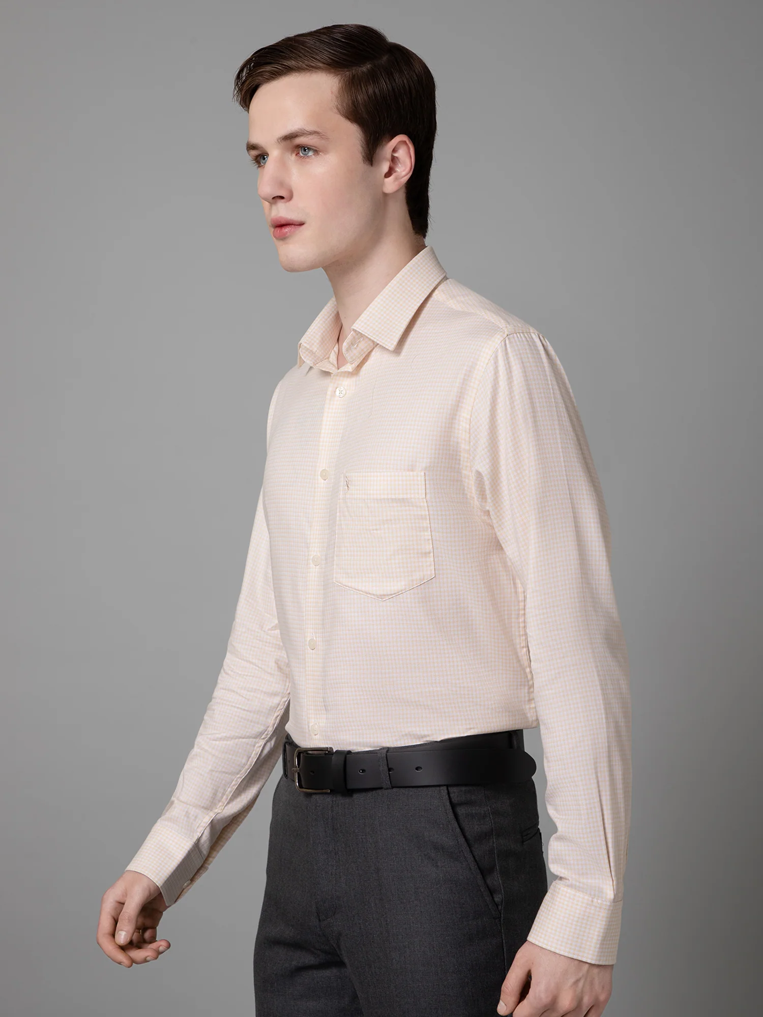 Men's Yellow Formal Micro Checks Full Sleeve Shirt - Image 2