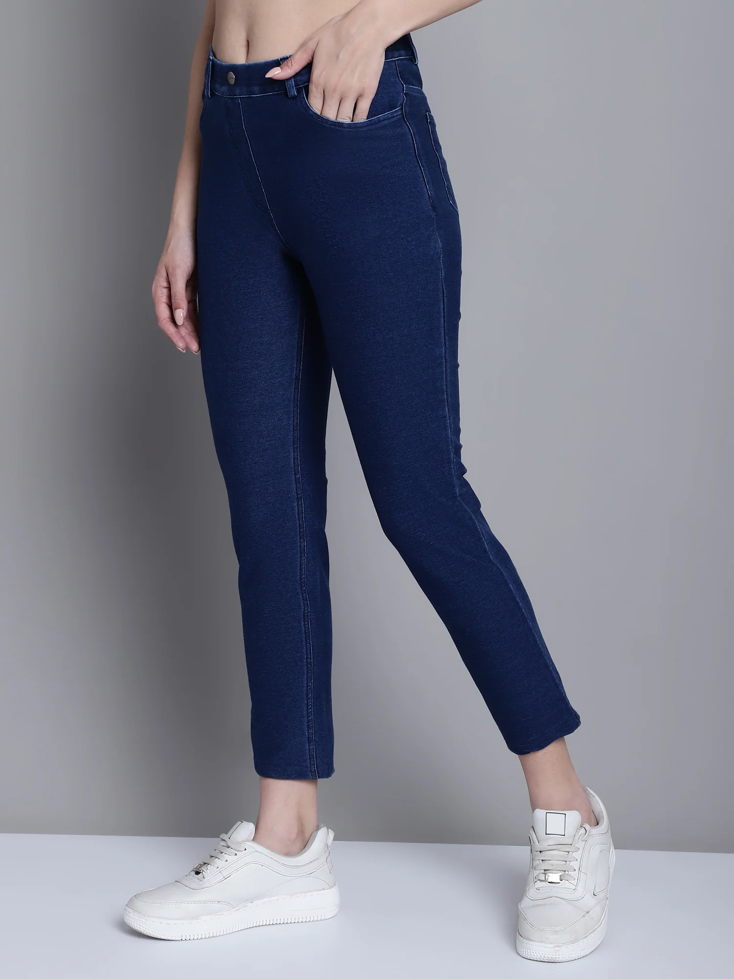 Women's Casual Regular Fit Denim Blue  Mid rise Leggings - Image 3