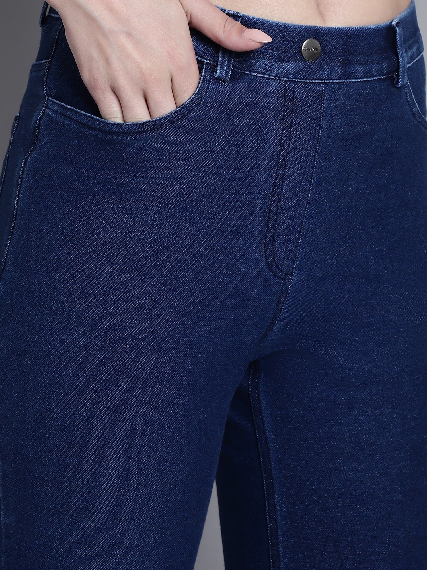 Women's Casual Regular Fit Denim Blue  Mid rise Leggings - Image 6