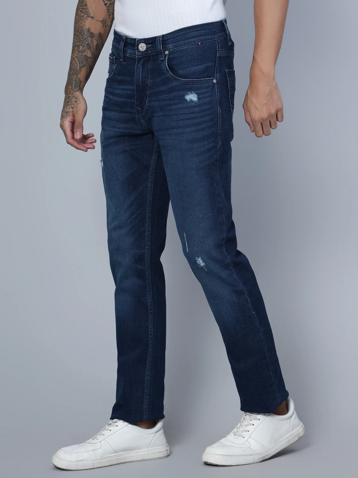 Denim Jeans for Men l Breathable & Soft with Color Fastness Ultra Narrow Fit Cotton Fabric Solid Pattern Button Closure - Image 2
