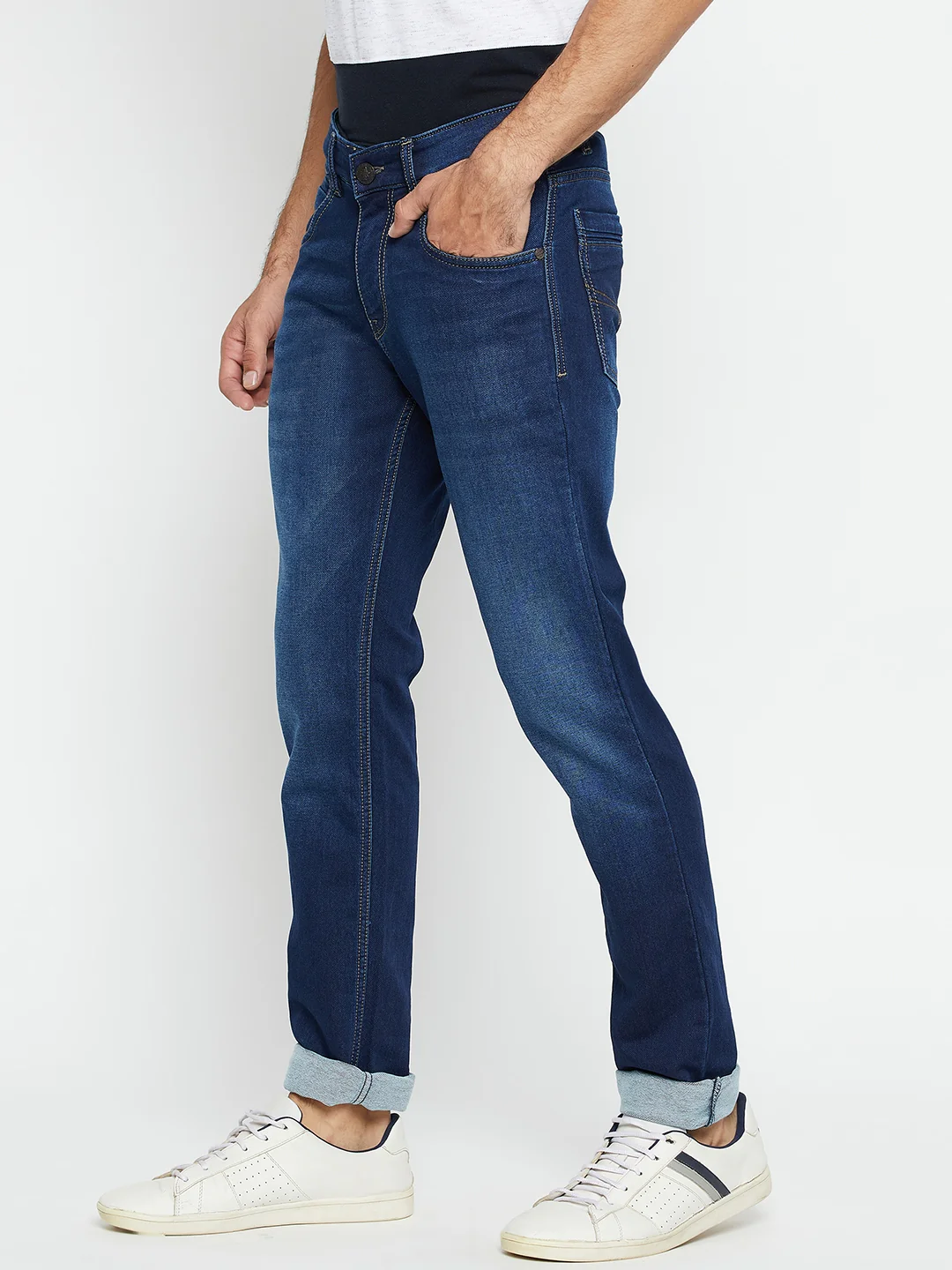 Denim Jeans for Men l Breathable & Soft with Color Fastness Ultra Narrow Fit Cotton Fabric Solid Pattern Button Closure - Image 3