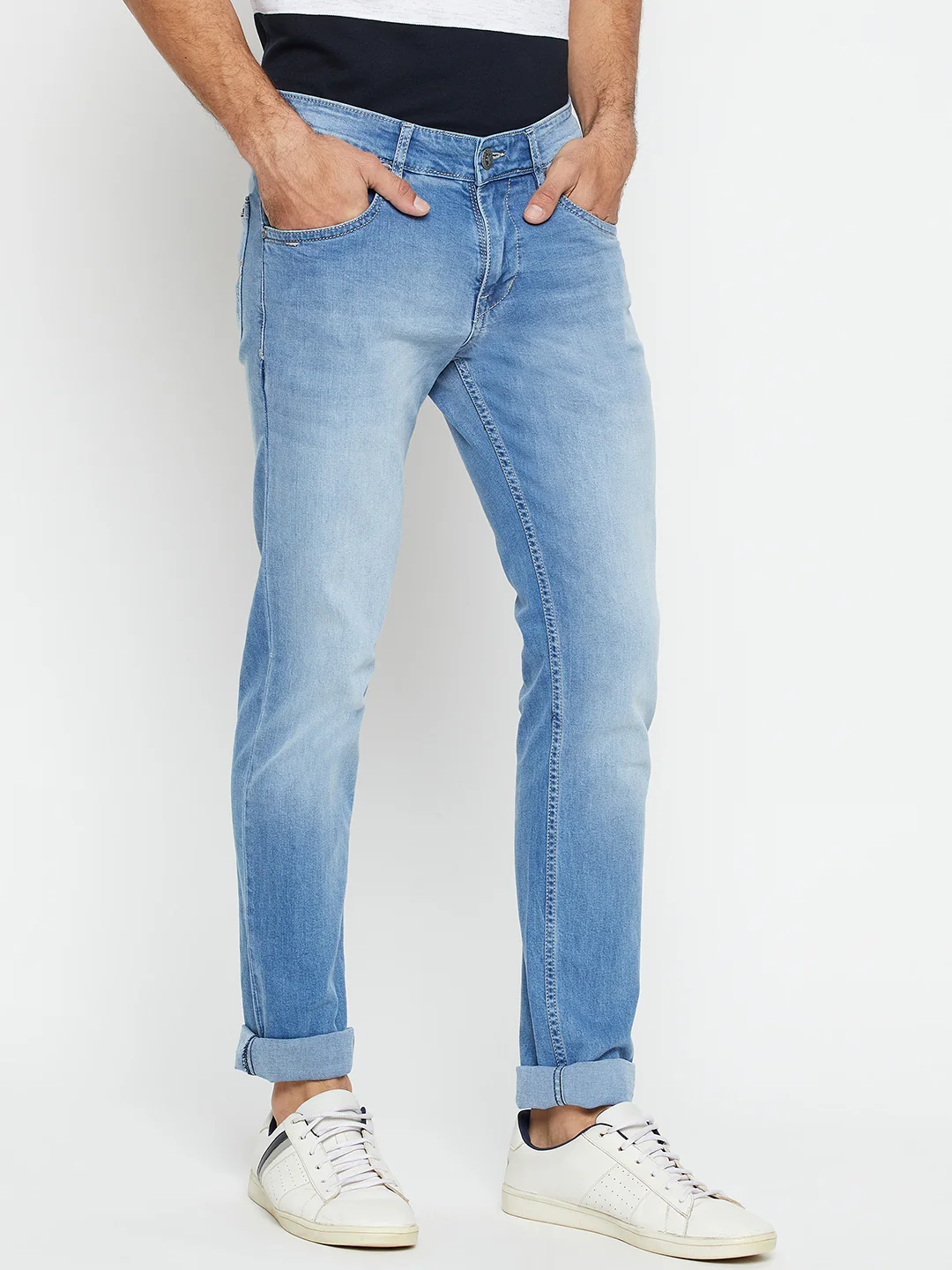 Denim Jeans for Men l Breathable & Soft with Color Fastness Ultra Narrow Fit Cotton Fabric Solid Pattern Button Closure - Image 4