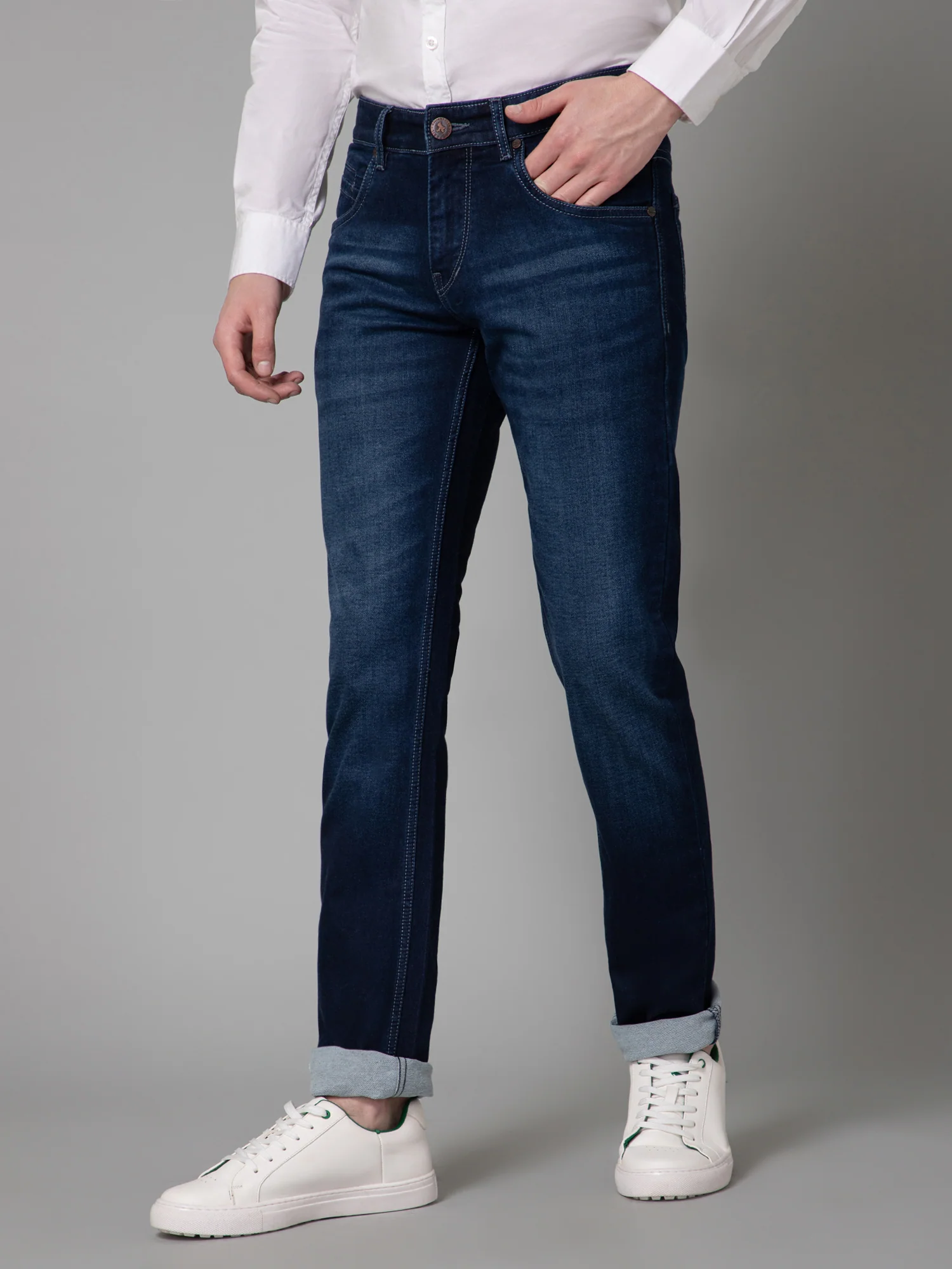 Denim Jeans for Men l Breathable & Soft with Color Fastness Ultra Narrow Fit Cotton Fabric Solid Pattern Button Closure - Image 2