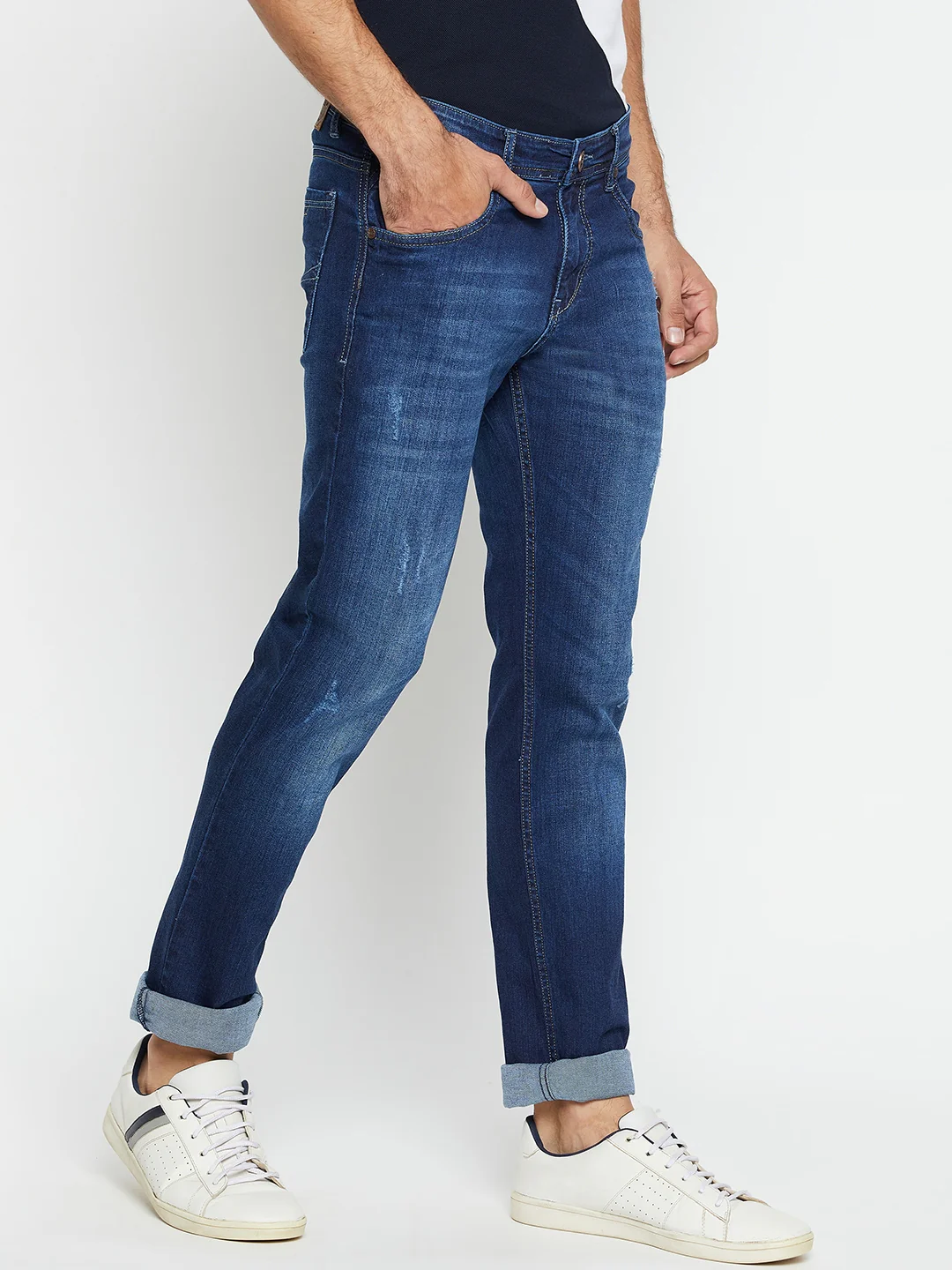 Denim Jeans for Men l Breathable & Soft with Color Fastness Ultra Narrow Fit Cotton Fabric Solid Pattern Button Closure - Image 4