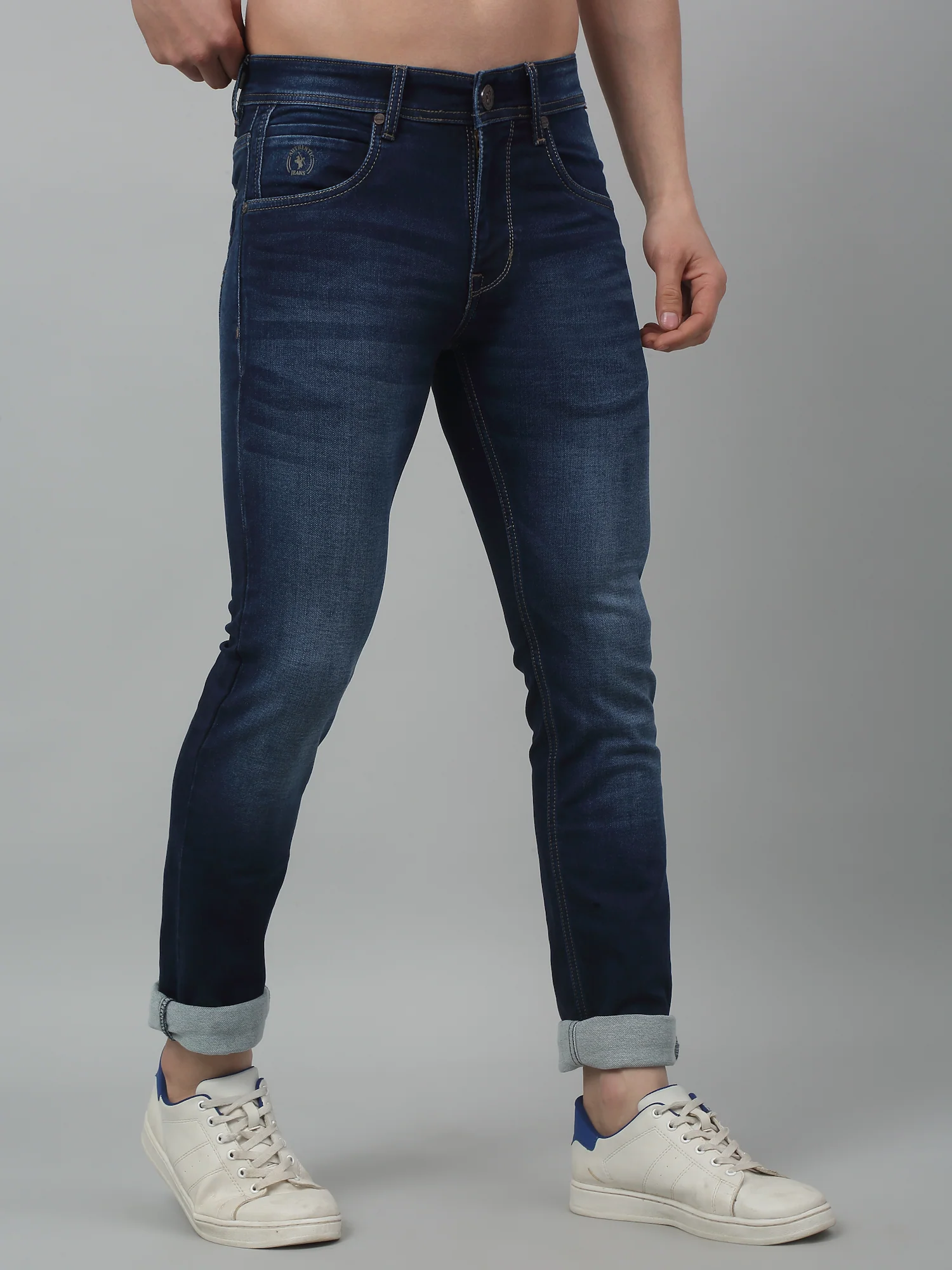 Denim Jeans for Men l Breathable & Soft with Color Fastness Ultra Narrow Fit Cotton Fabric Solid Pattern Button Closure - Image 3