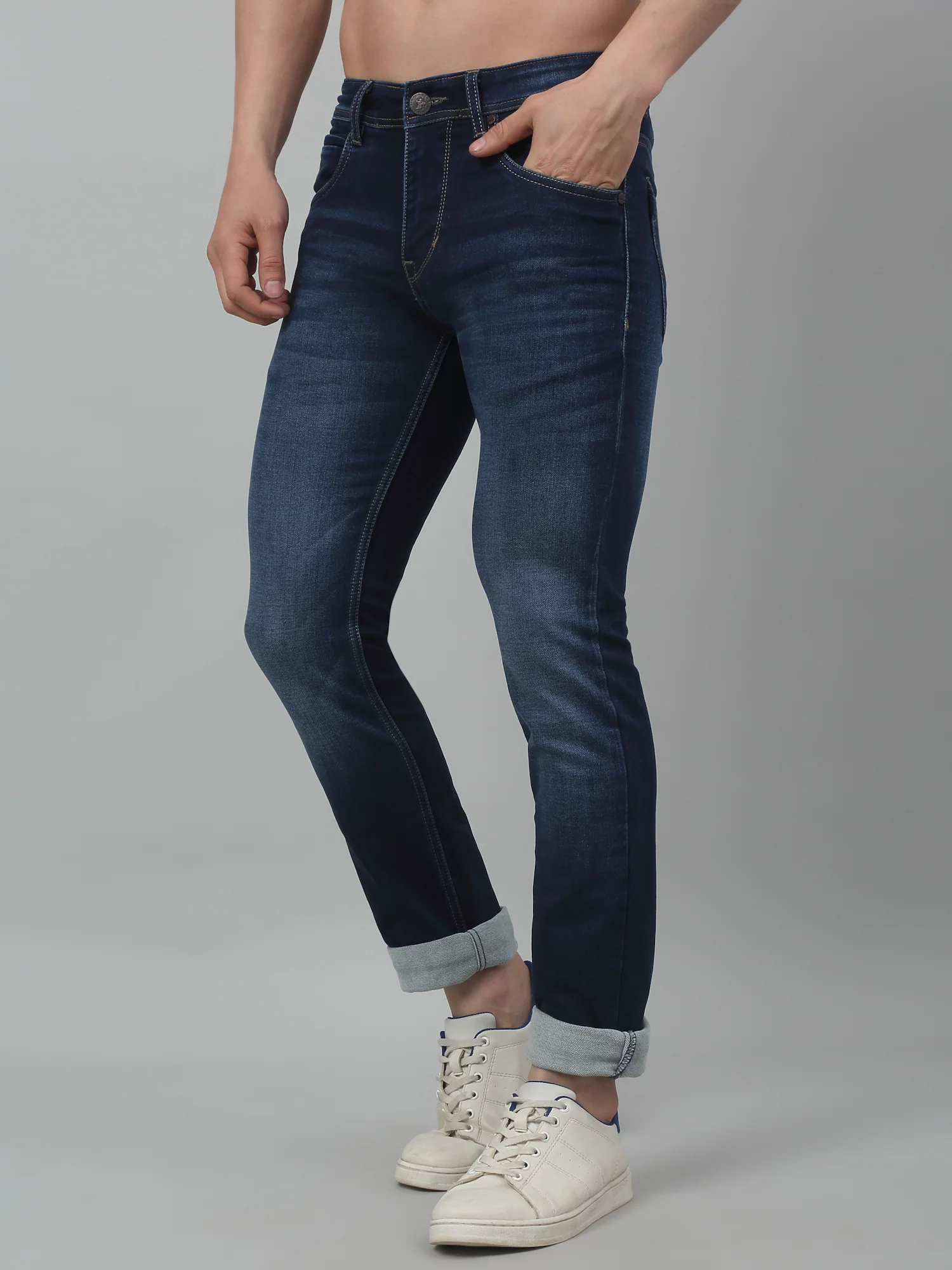 Denim Jeans for Men l Breathable & Soft with Color Fastness Ultra Narrow Fit Cotton Fabric Solid Pattern Button Closure - Image 4