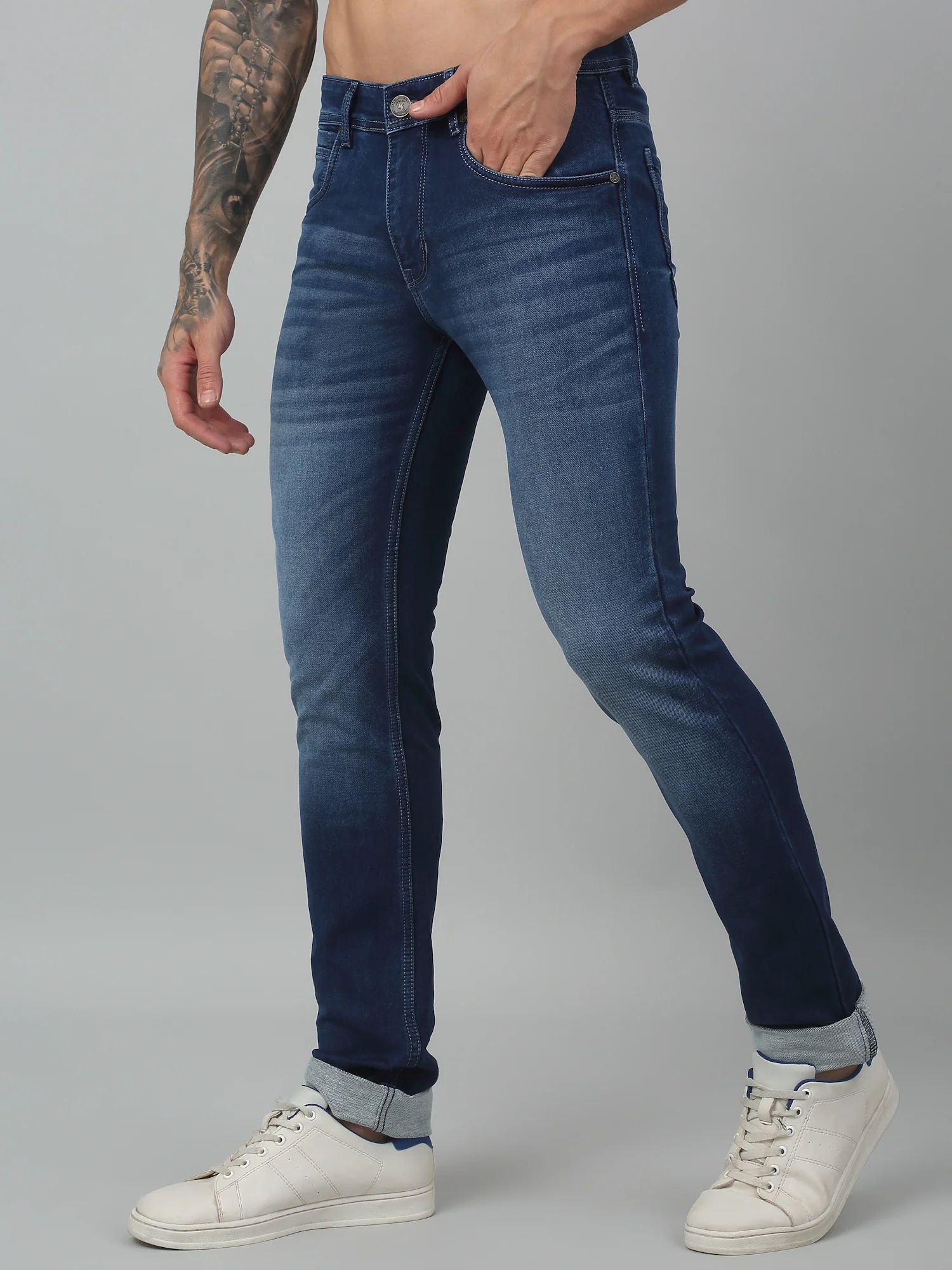 Denim Jeans for Men l Breathable & Soft with Color Fastness Ultra Narrow Fit Cotton Fabric Solid Pattern Button Closure - Image 3