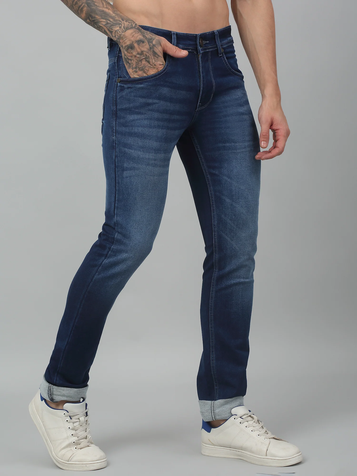 Denim Jeans for Men l Breathable & Soft with Color Fastness Ultra Narrow Fit Cotton Fabric Solid Pattern Button Closure - Image 4