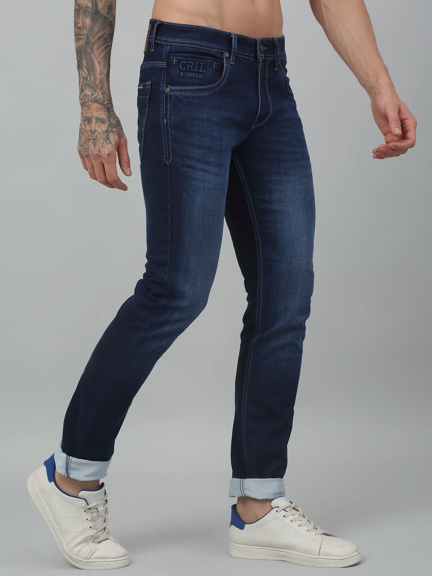 Denim Jeans for Men l Breathable & Soft with Color Fastness Ultra Narrow Fit Cotton Fabric Solid Pattern Button Closure - Image 4