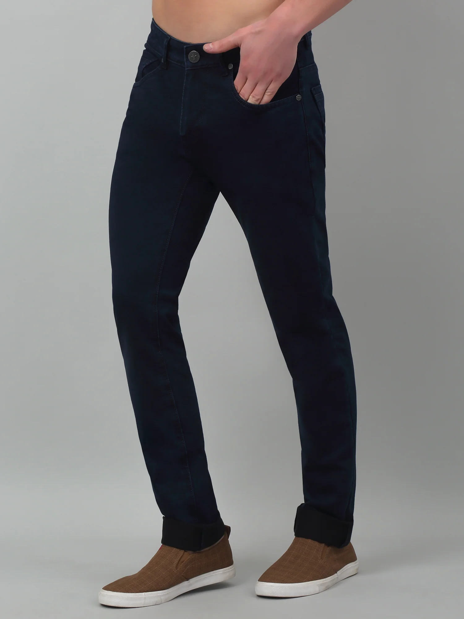 Denim Jeans for Men l Breathable & Soft with Color Fastness Narrow Fit Cotton Fabric Solid Pattern Button Closure - Image 4