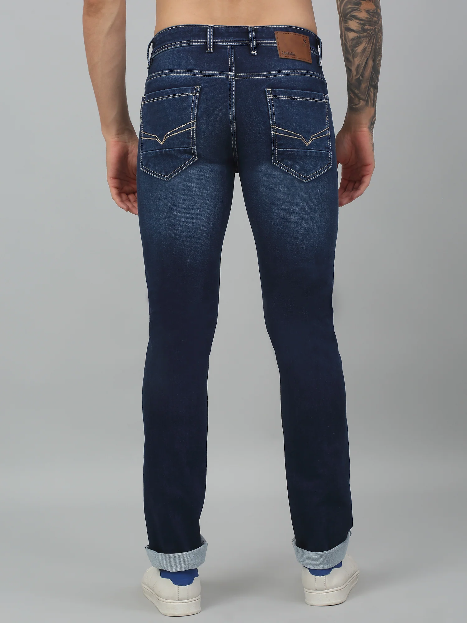 Denim Jeans for Men l Breathable & Soft with Color Fastness Ultra Narrow Fit Cotton Fabric Solid Pattern Button Closure - Image 2