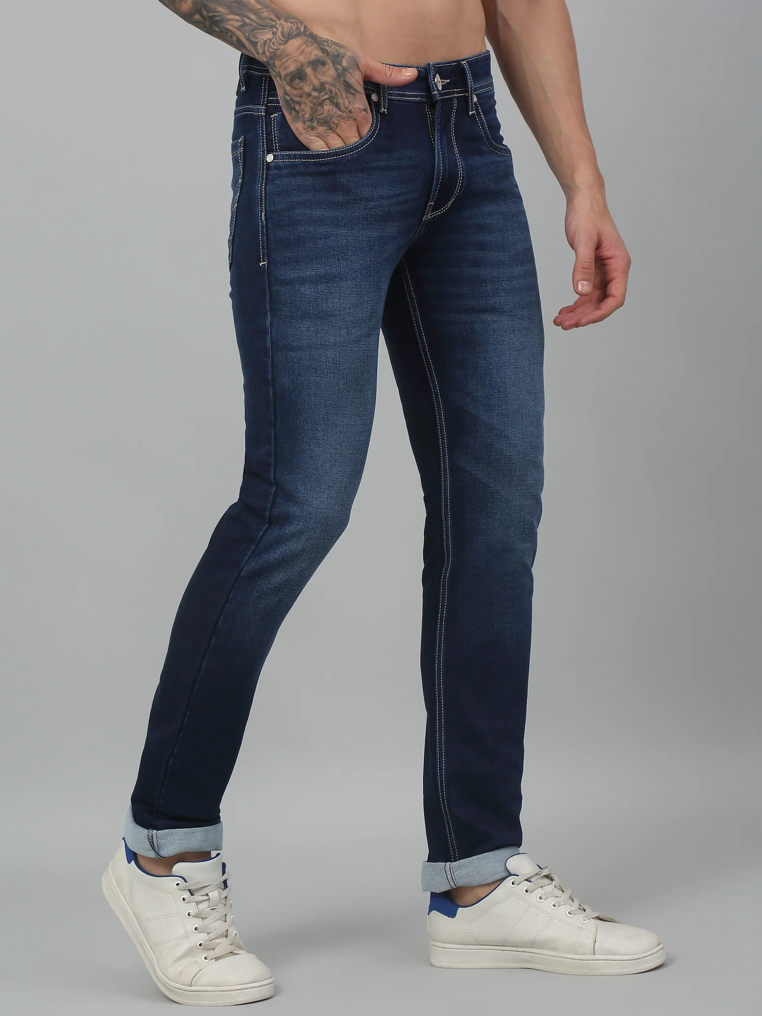 Denim Jeans for Men l Breathable & Soft with Color Fastness Ultra Narrow Fit Cotton Fabric Solid Pattern Button Closure - Image 4