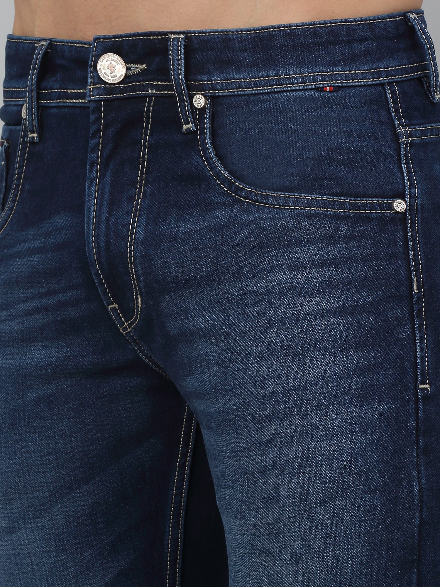 Denim Jeans for Men l Breathable & Soft with Color Fastness Ultra Narrow Fit Cotton Fabric Solid Pattern Button Closure - Image 5