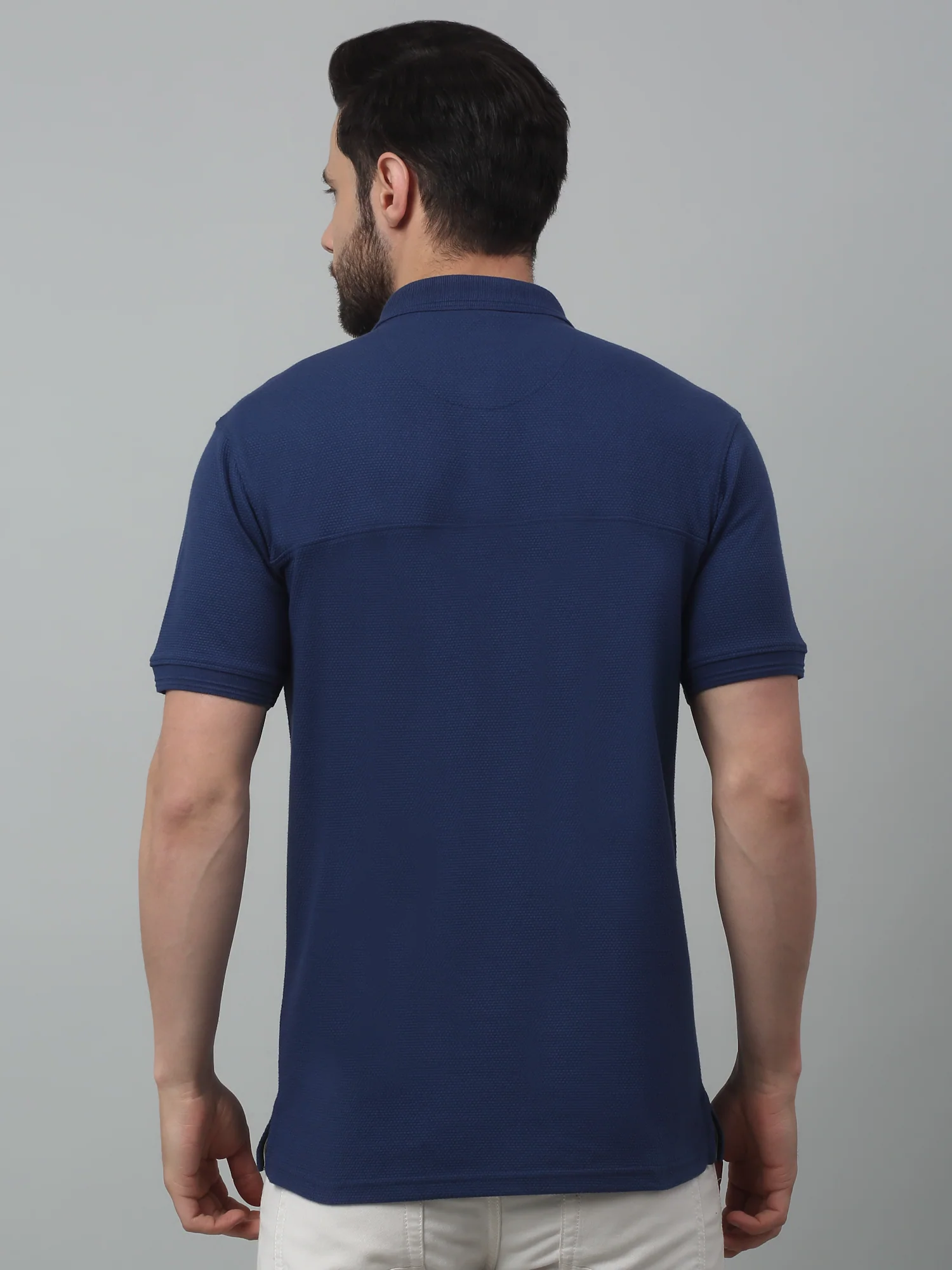 T-Shirt for Men | Breathable & Soft with Color Fastness Regular Fit Polo Neck Poly Cotton Fabric Self Design Pattern - Image 2