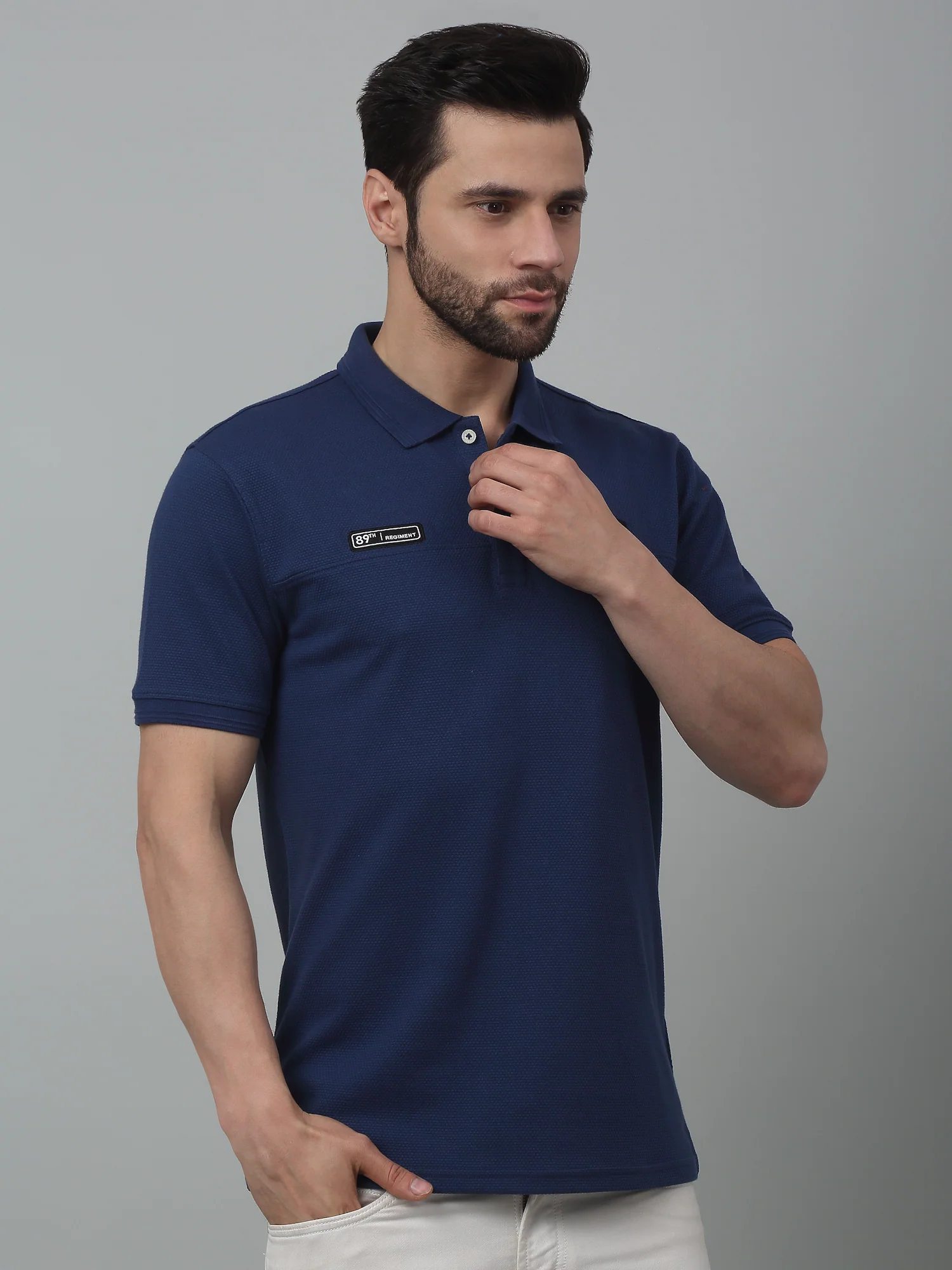 T-Shirt for Men | Breathable & Soft with Color Fastness Regular Fit Polo Neck Poly Cotton Fabric Self Design Pattern - Image 3